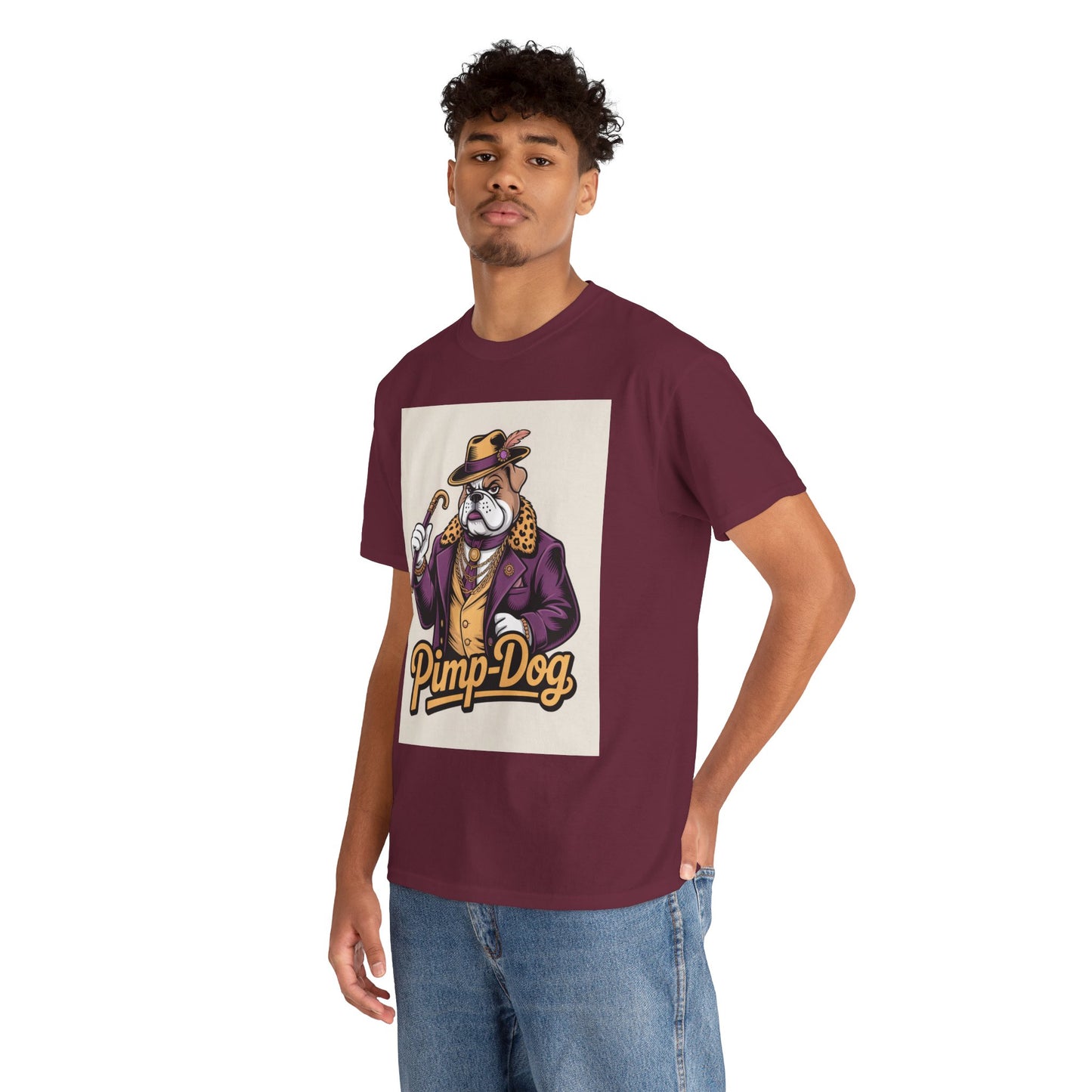 Pimp-Dog Graphic Tee — Retro Bulldog Character Shirt Printify