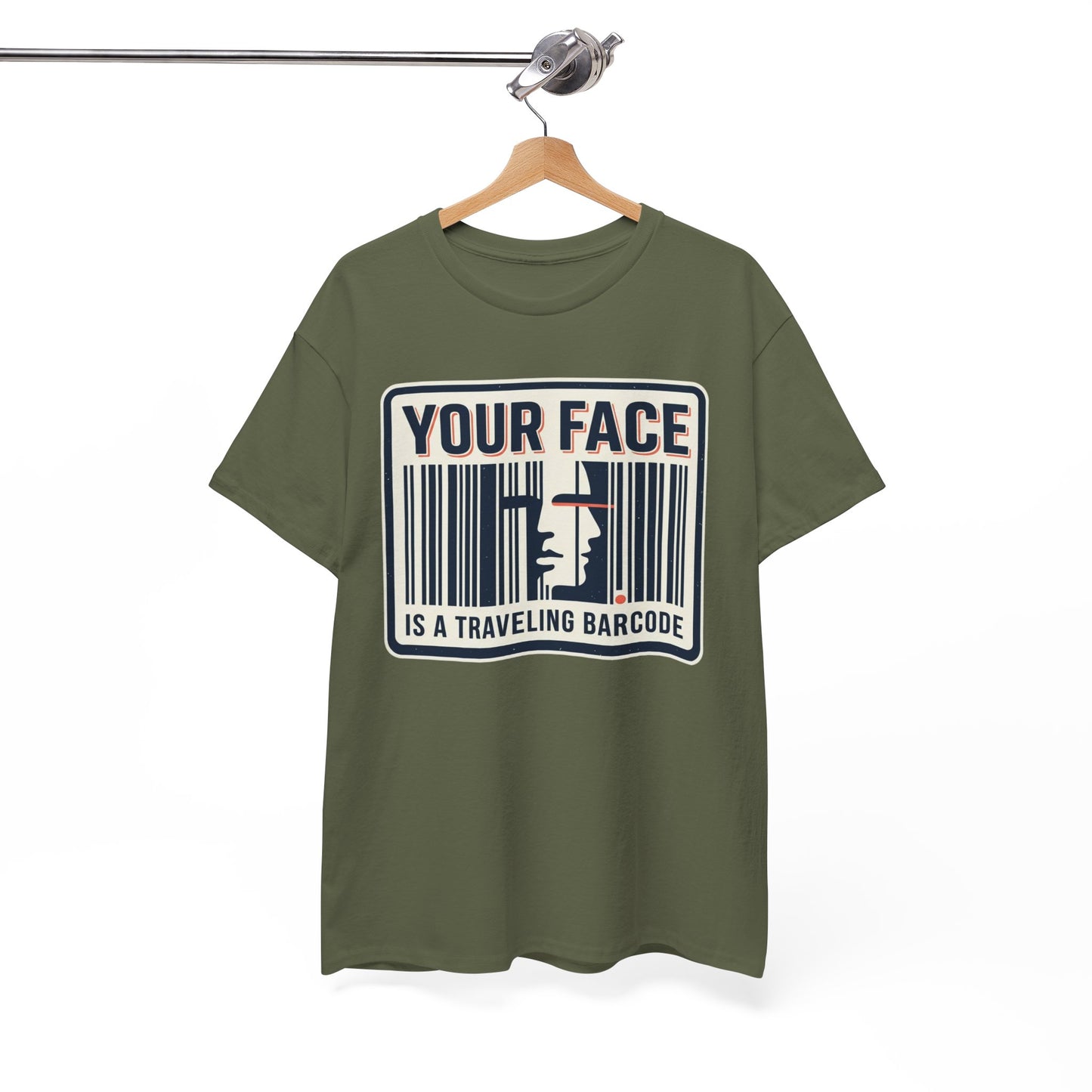 "Your Face Is a Traveling Barcode" Graphic Tee