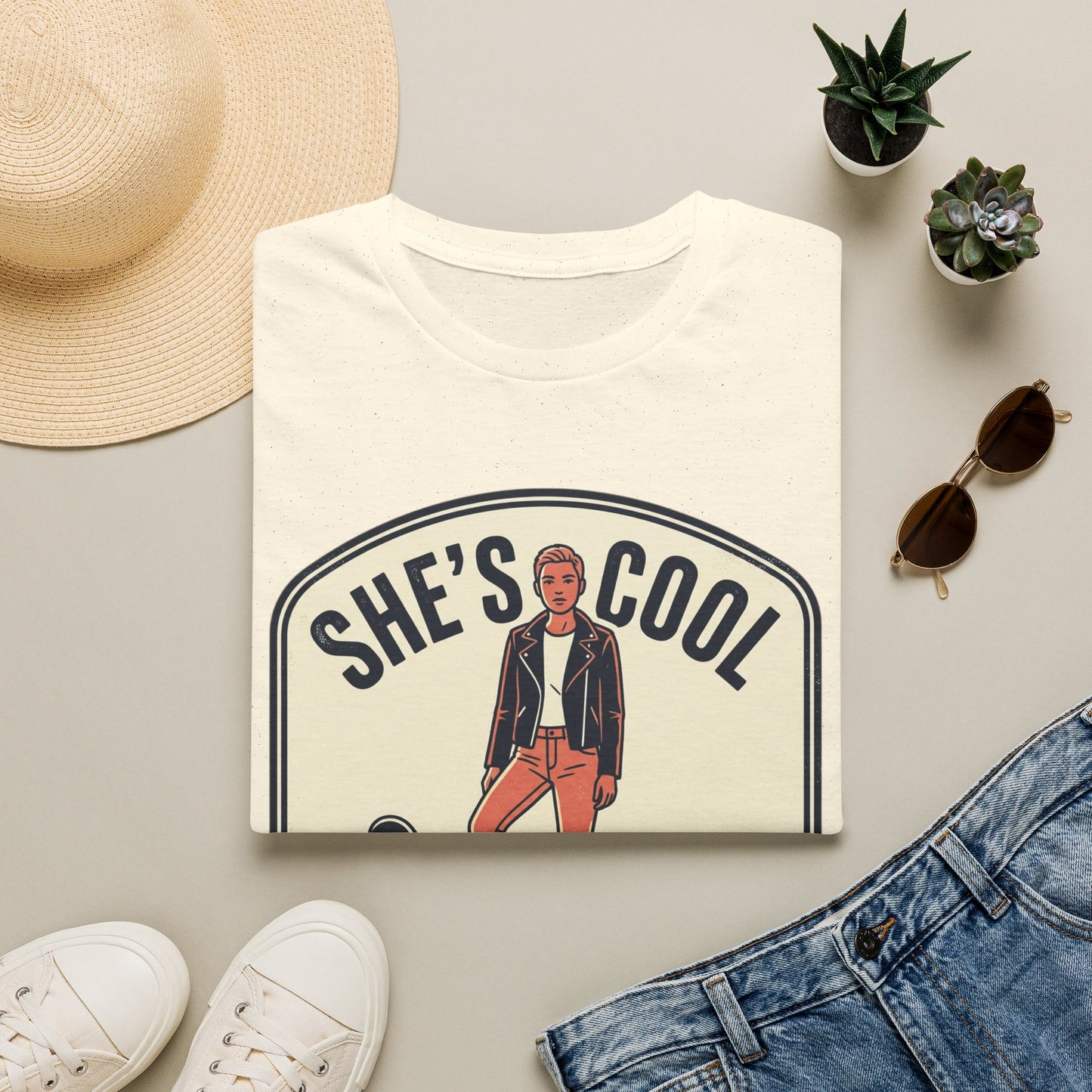 She's Cool Skateboarder T-Shirt — "She's Cool, She Can Ride On It" Retro Graphic Tee