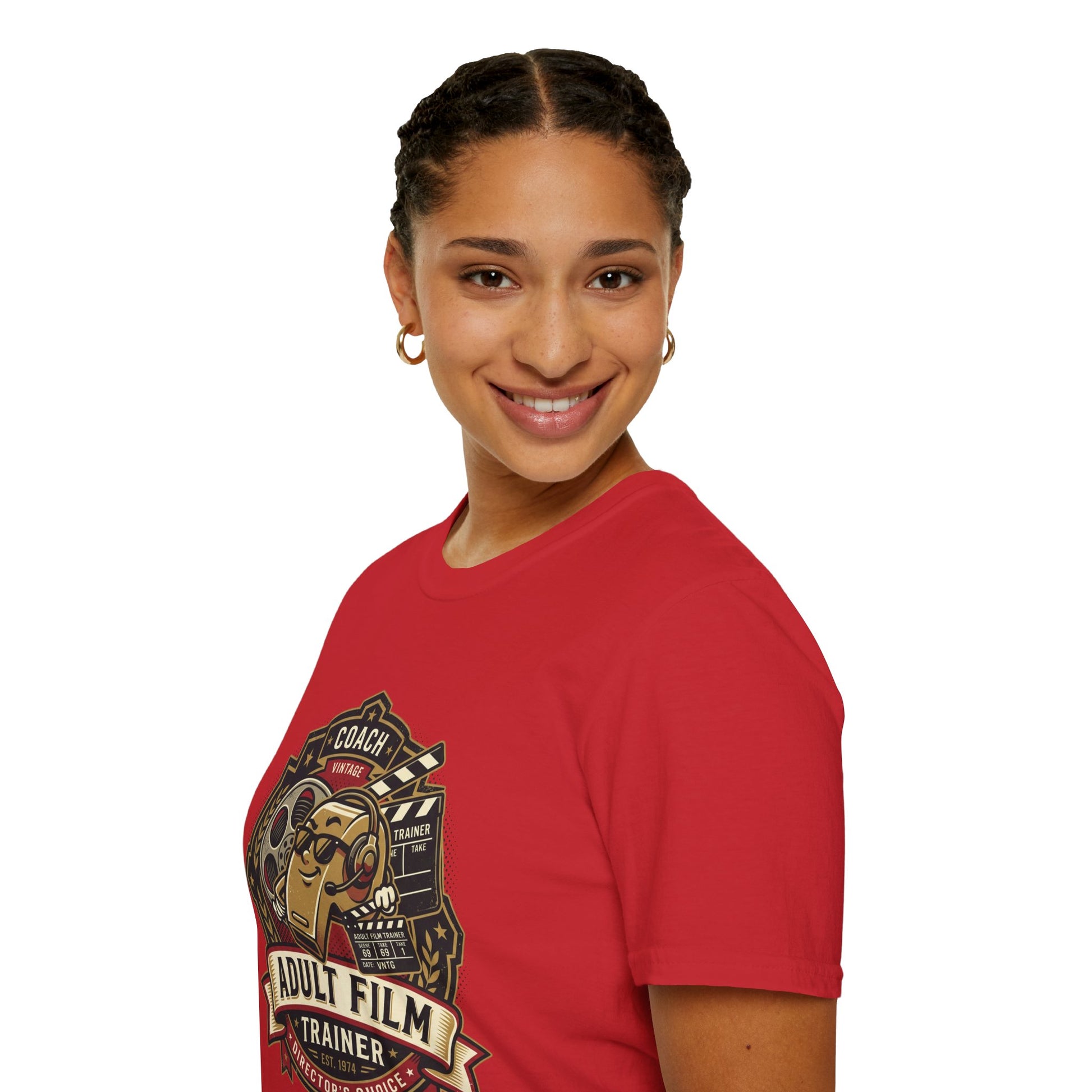 Adult Film Trainer T-Shirt — Vintage Director’s Coach Movie Reel Tee Printify