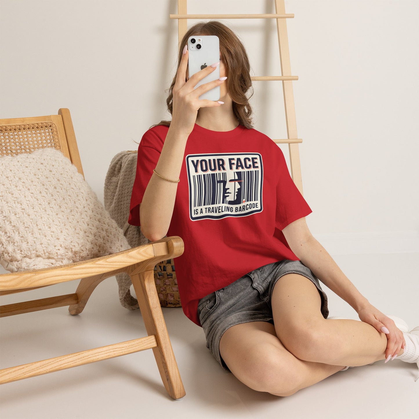 "Your Face Is a Traveling Barcode" Graphic Tee