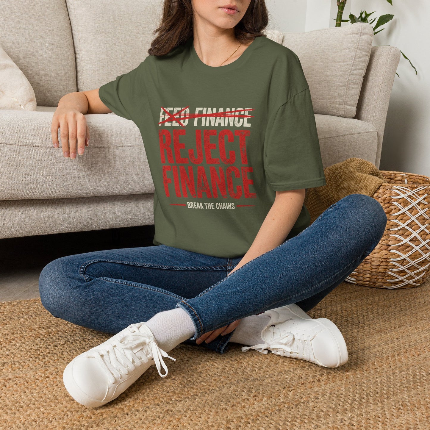 Reject Finance T-Shirt — Bold Red Protest Graphic Tee