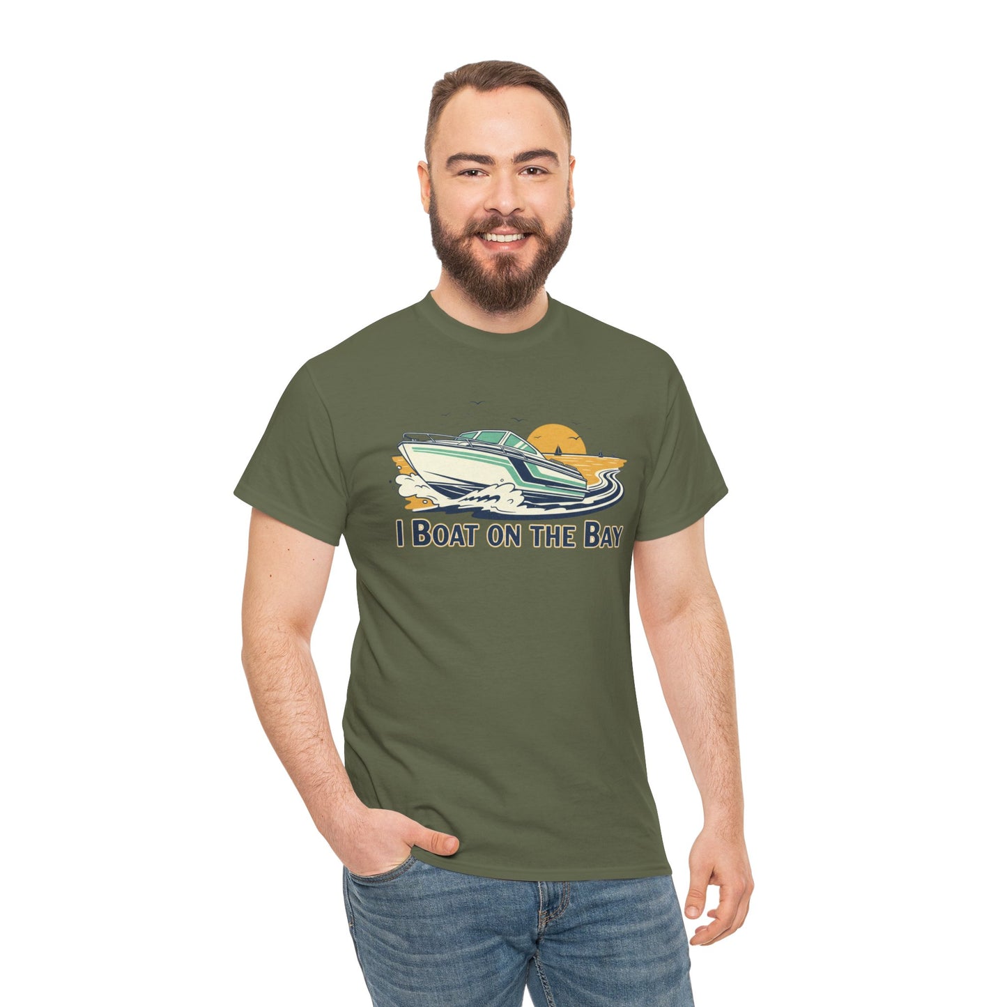 Boat on the Bay T-Shirt — Retro Motorboat Sunset Tee Printify
