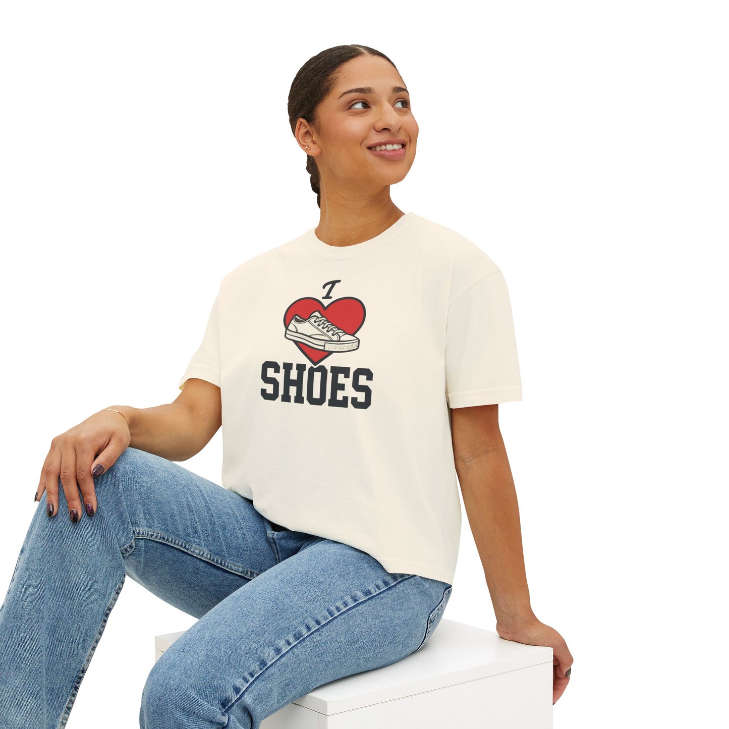 I Heart Shoes Women's Boxy Tee – Cute Sneaker Lover T-Shirt