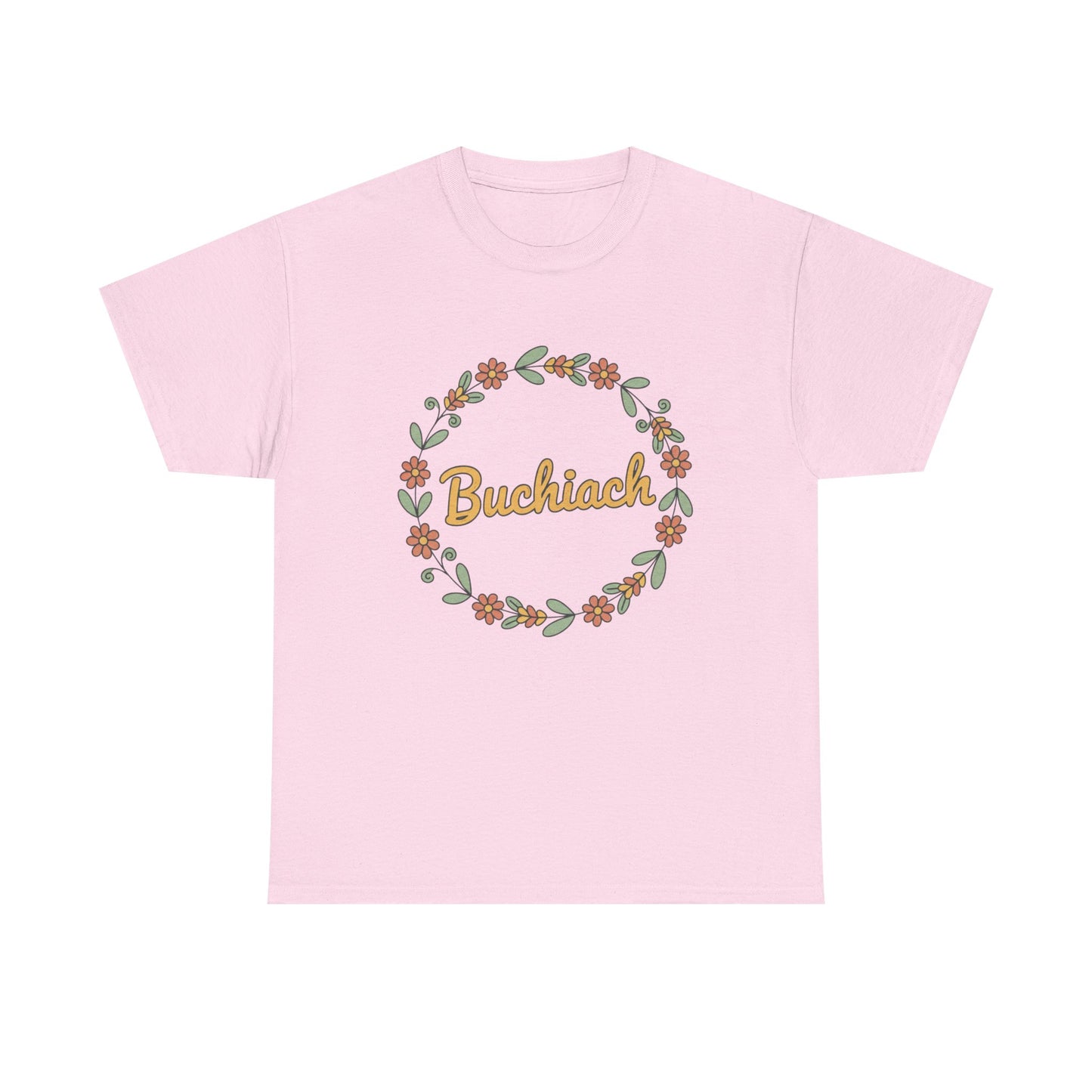 Buchiach Floral Wreath T-Shirt — Retro Script Garden Tee Printify