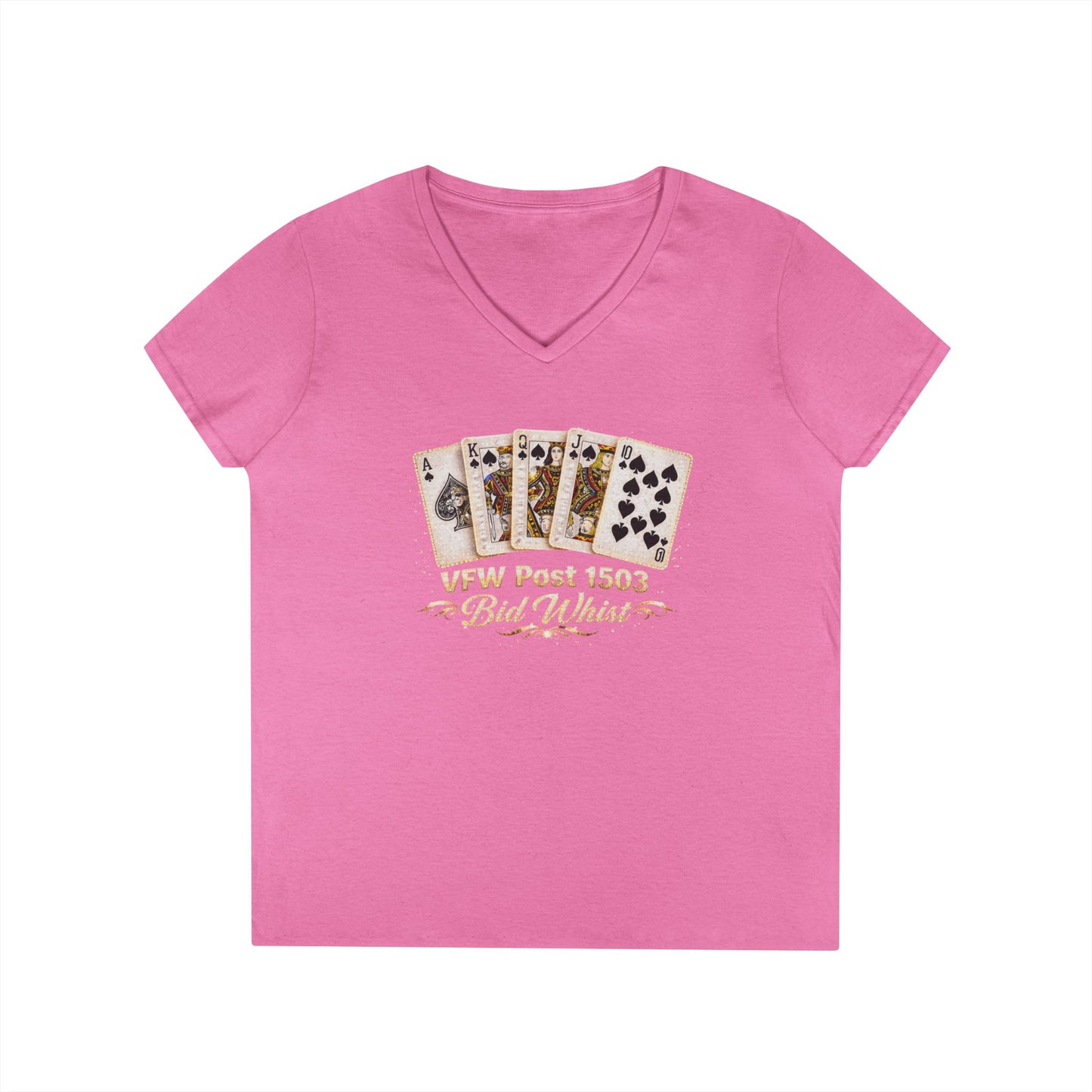 Ladies' V-Neck T-Shirt — Vintage Playing Cards "VFW Post 1503" Graphic Printify