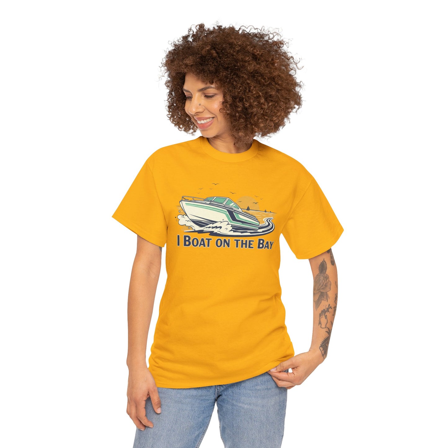 Boat on the Bay T-Shirt — Retro Motorboat Sunset Tee Printify