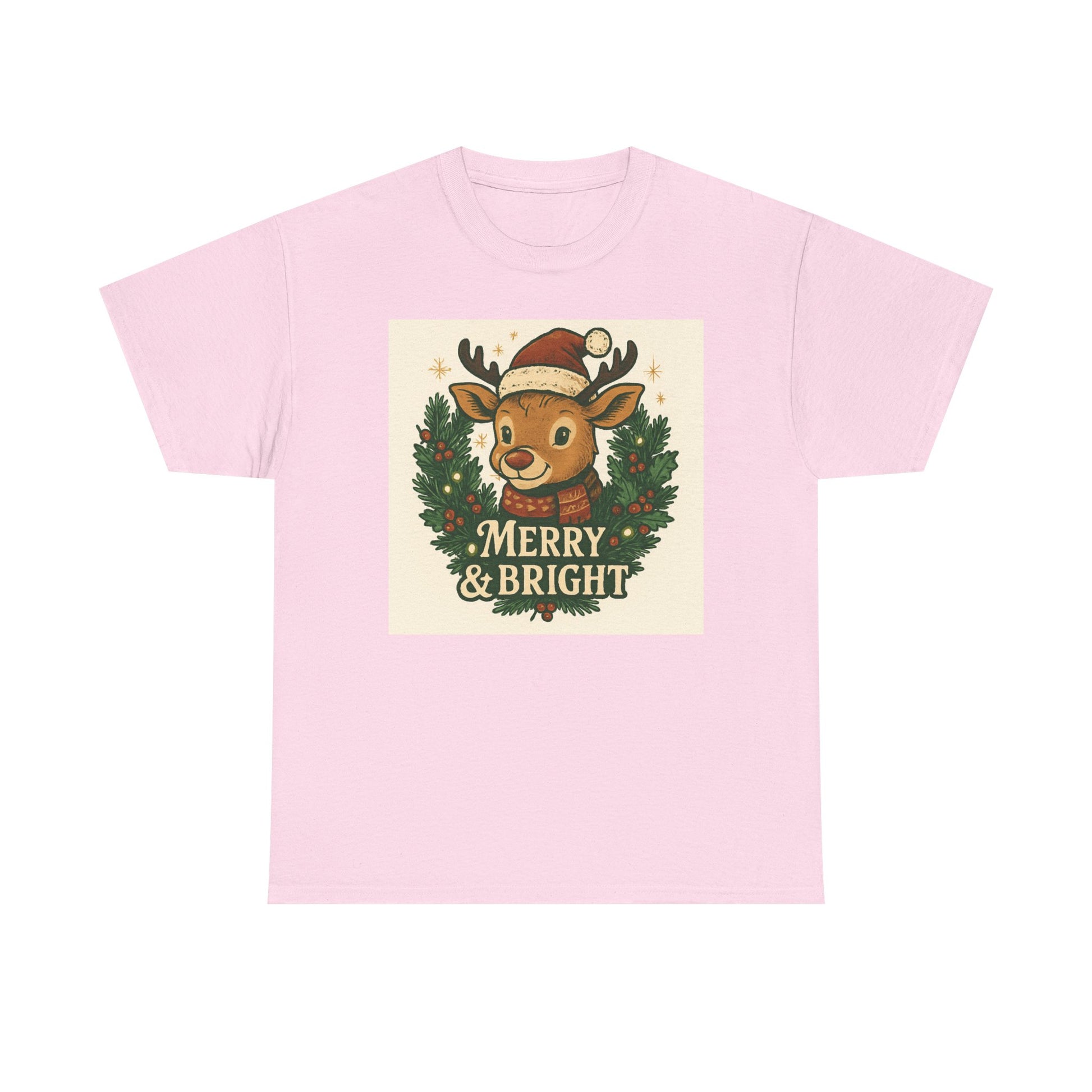 Merry & Bright Reindeer Christmas T-Shirt Printify