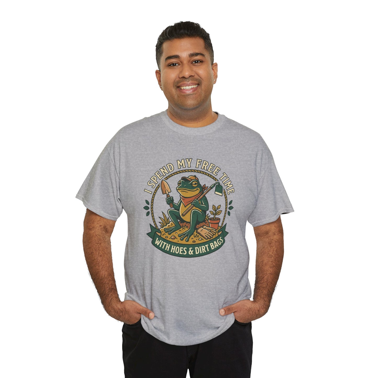 Gardening Frog T-Shirt — "I Spend My Free Time With Hoes & Dirt Bags" Funny Garden Tee