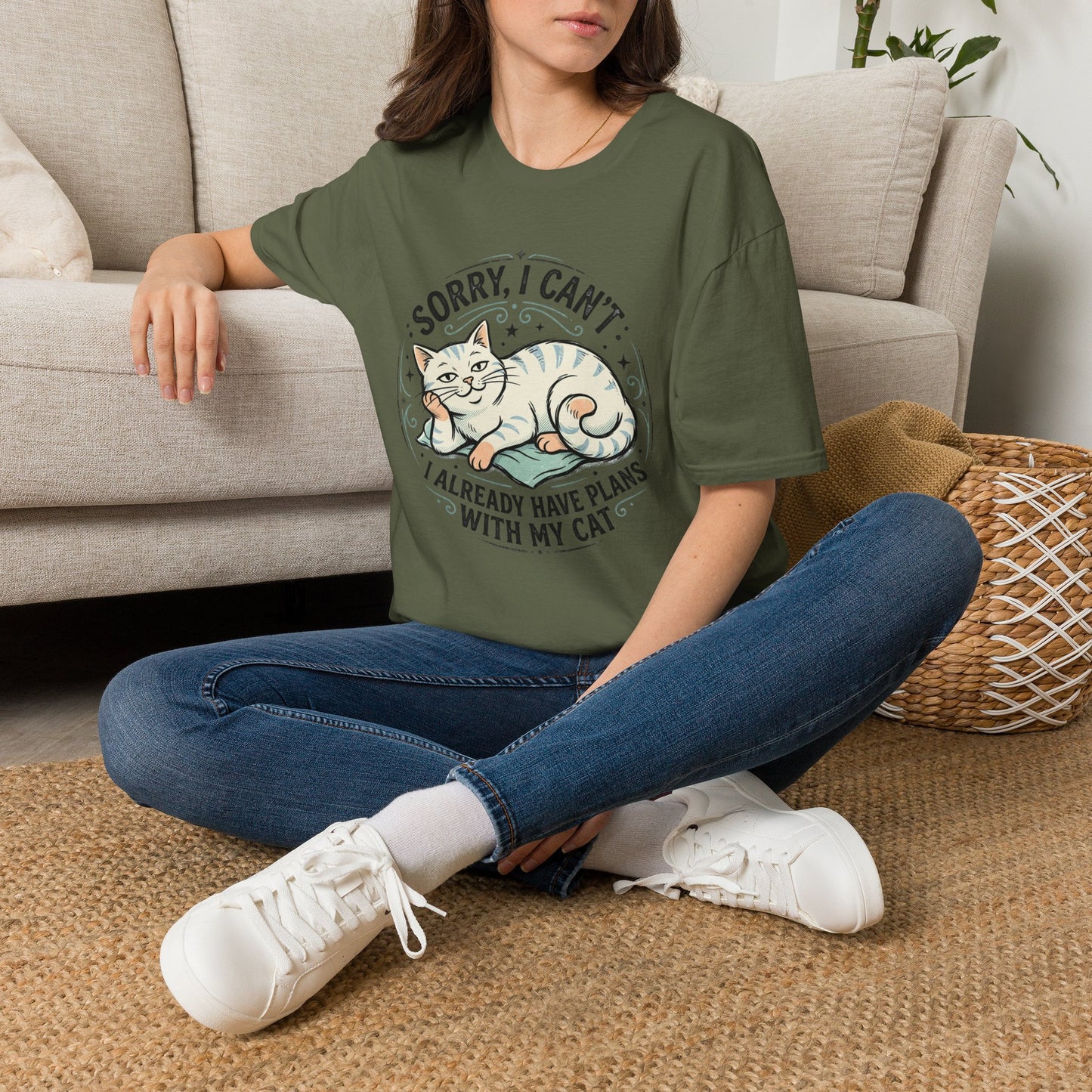 "Sorry, I Can’t — I Already Have Plans With My Cat" Cute Cat Graphic Tee