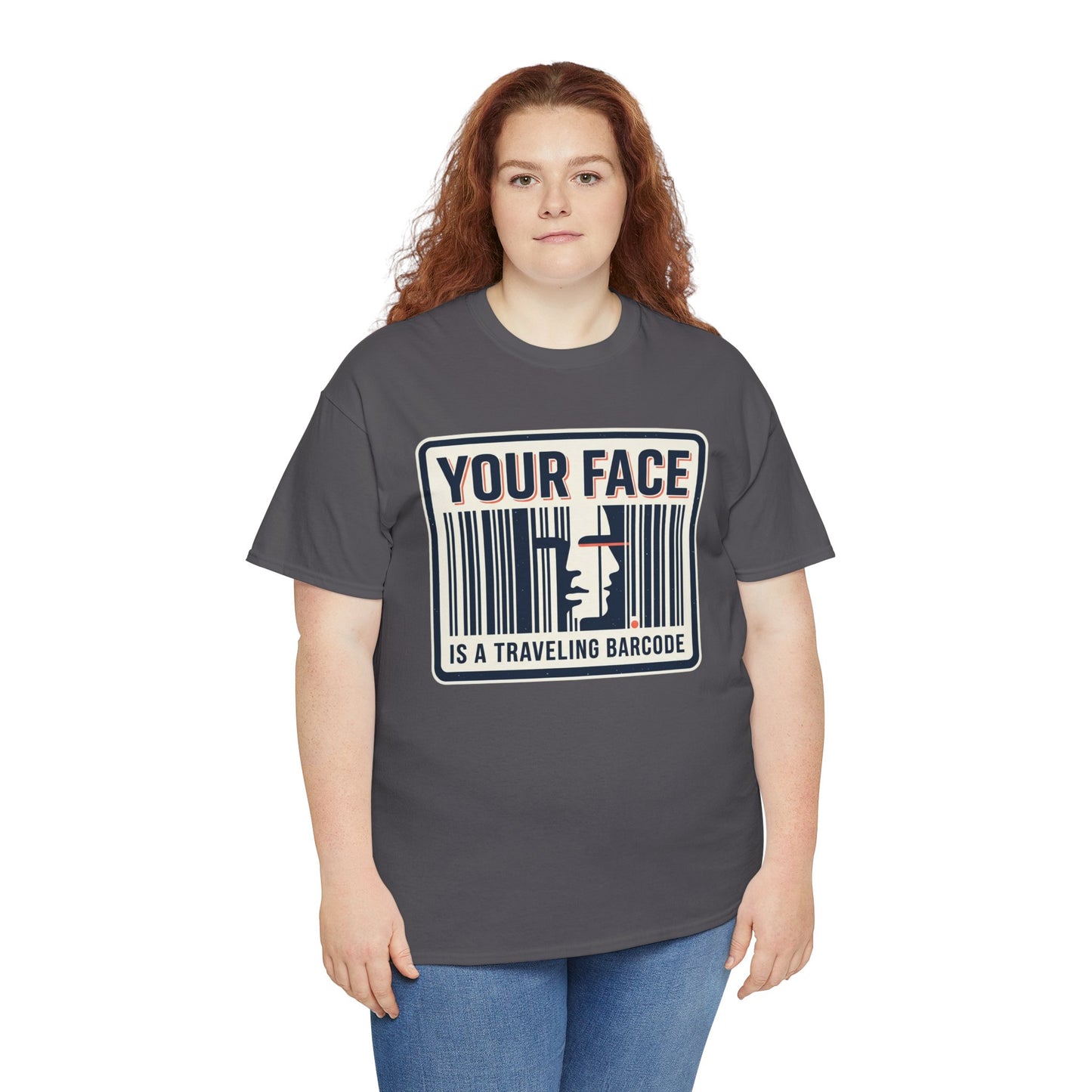 "Your Face Is a Traveling Barcode" Graphic Tee