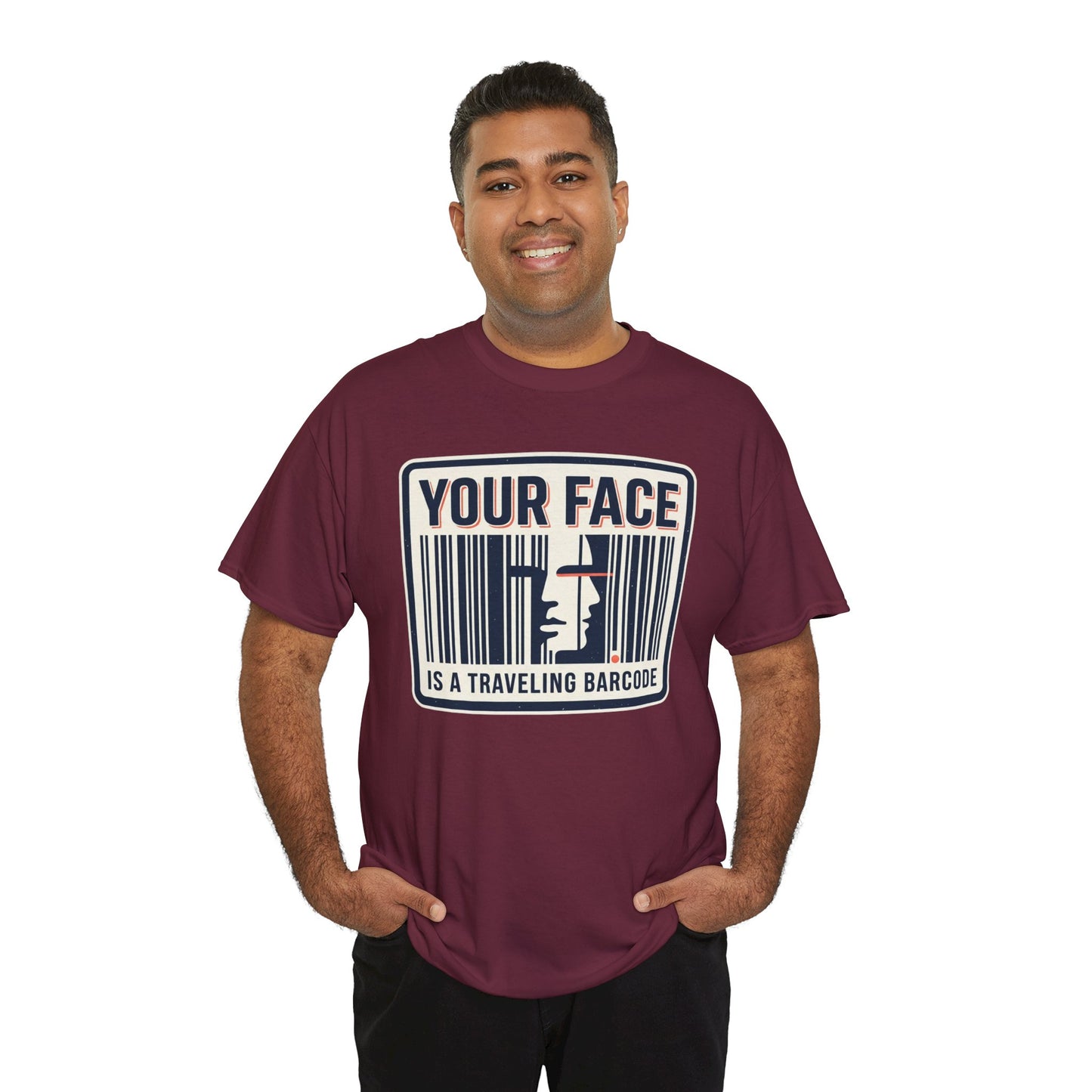 "Your Face Is a Traveling Barcode" Graphic Tee