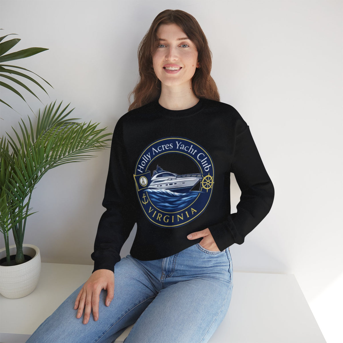 Virginia Yacht Club Crewneck Sweatshirt — "Holly Acres Yacht Club" Nautical Logo