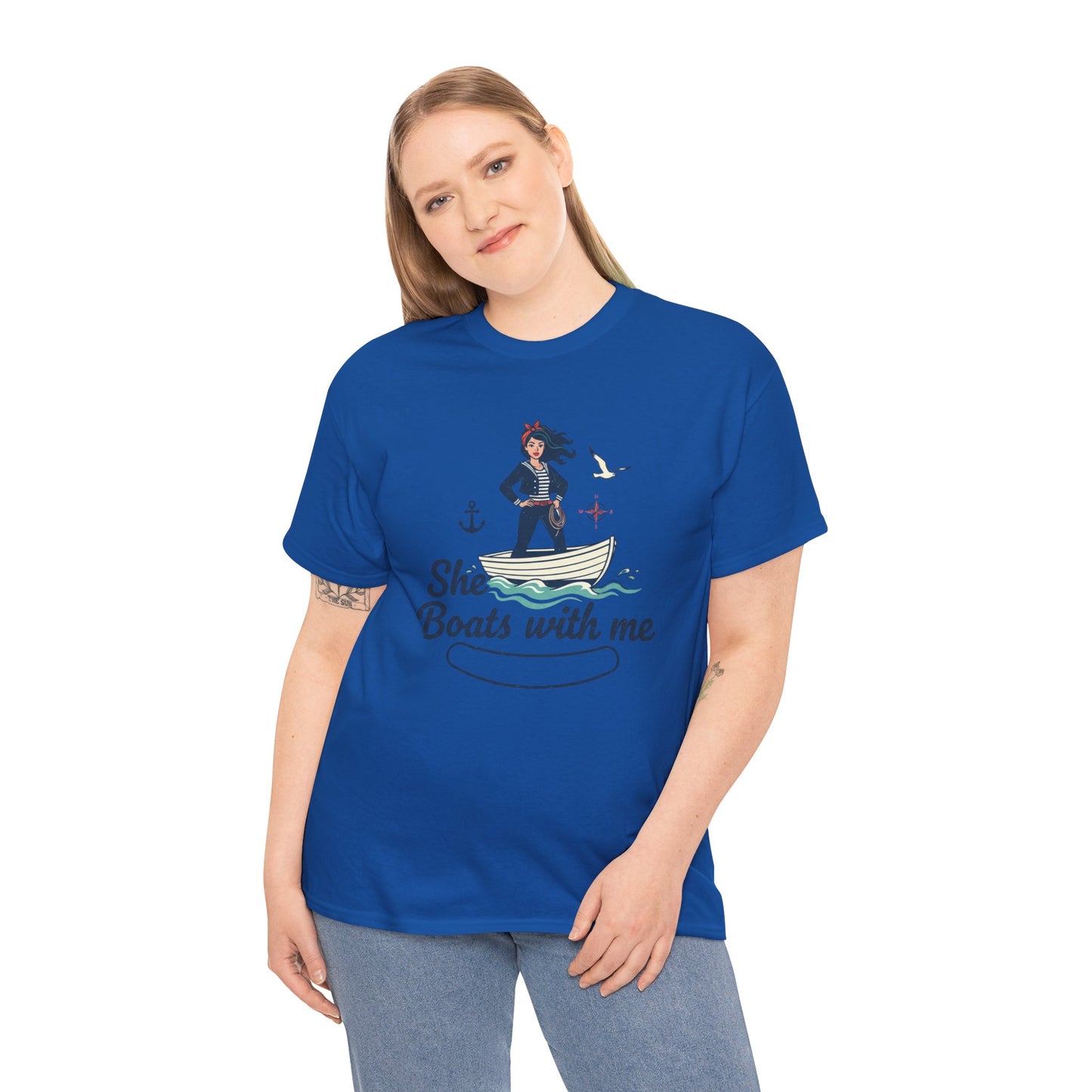 T-Shirt — "She Boats With Me" Nautical Couple Tee Printify