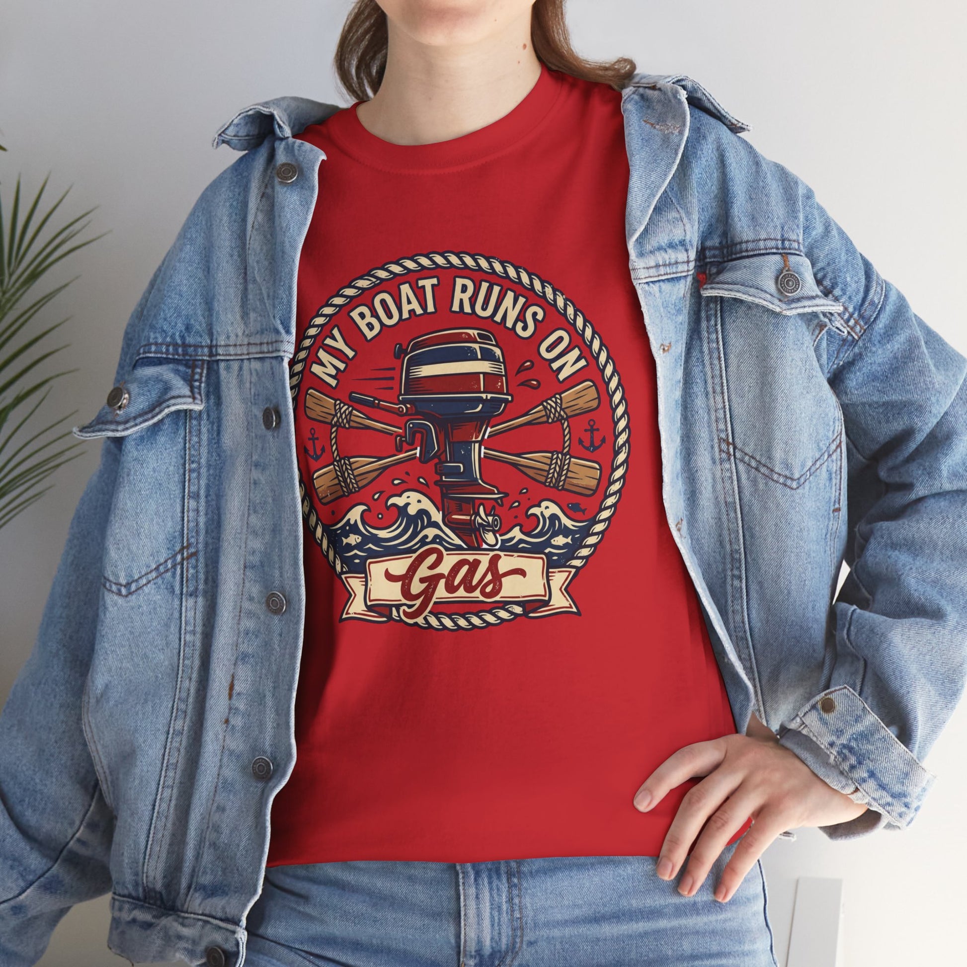 Boat Runs on Gas T-Shirt — Vintage Outboard Motor Fishing Tee Printify