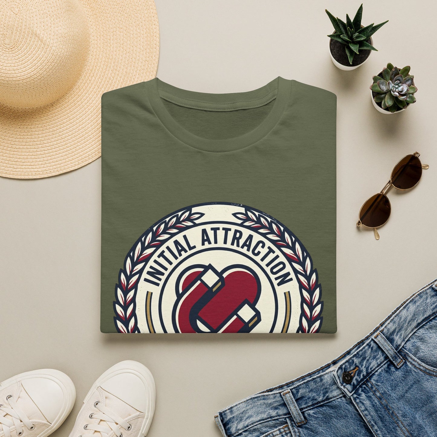 Initial Attraction T-Shirt — Retro Badge Heart Design