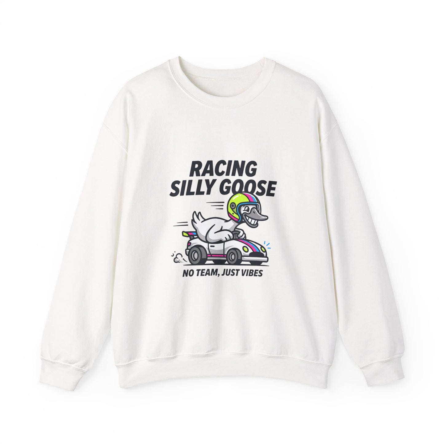 Racing Silly Goose Sweatshirt | motorsport parody, checkered pit crew vibe