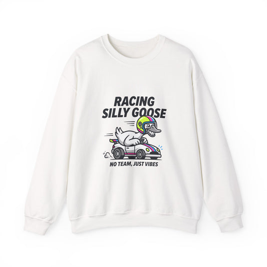 Racing Silly Goose Sweatshirt | motorsport parody, checkered pit crew vibe
