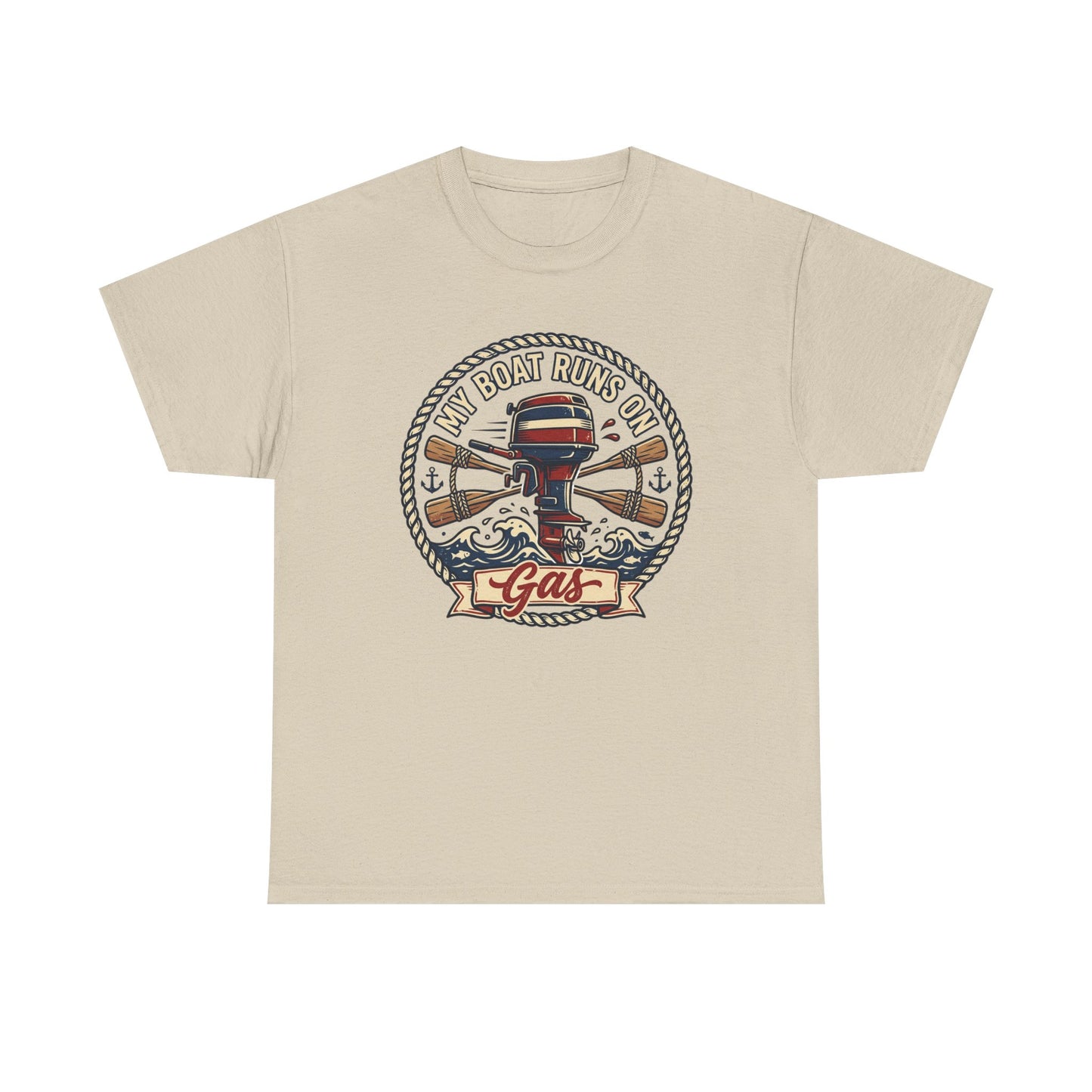 Boat Runs on Gas T-Shirt — Vintage Outboard Motor Fishing Tee Printify