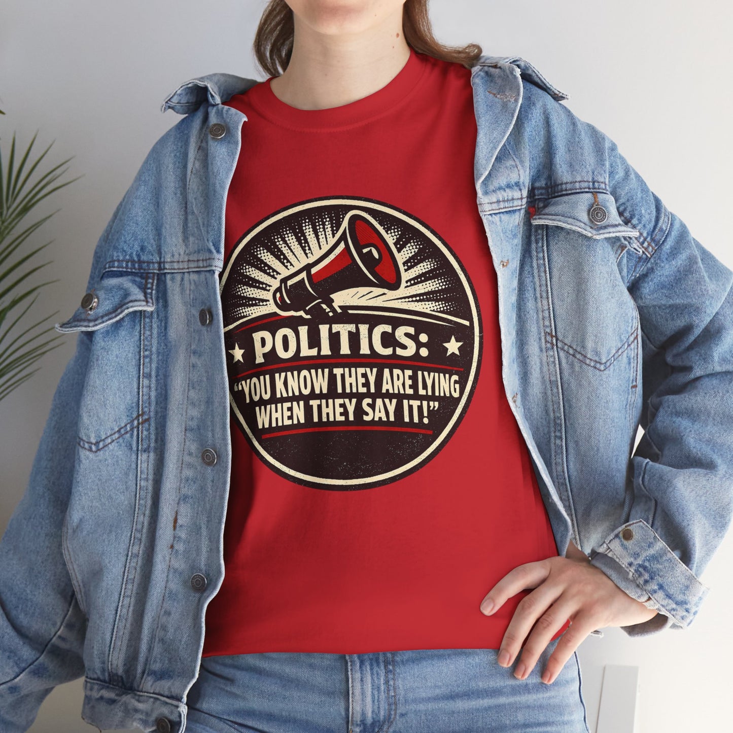 Political Satire T-Shirt — "Politics: You Know They Are Lying When They Say It" Retro Megaphone Tee
