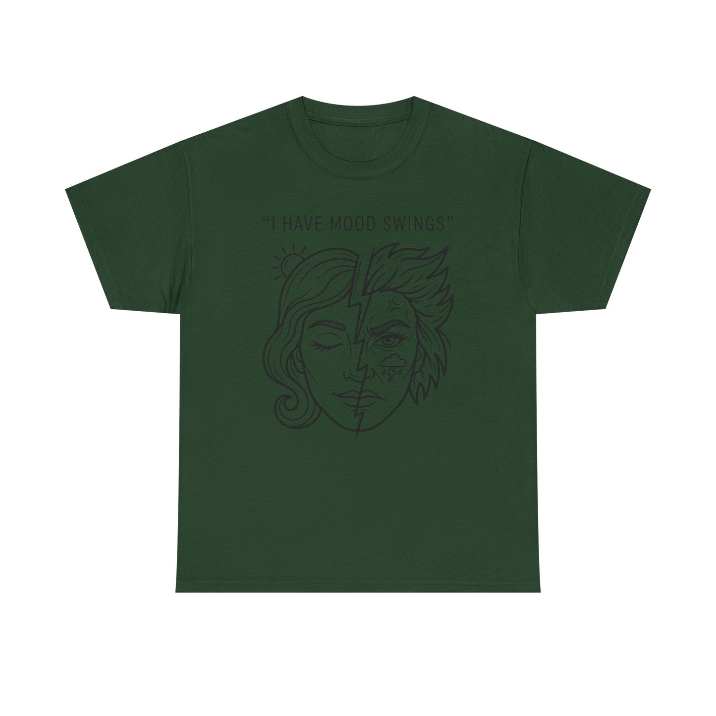 Mood Swings Graphic Tee — Split Face Line Art "I Have Mood Swings" T-Shirt Printify