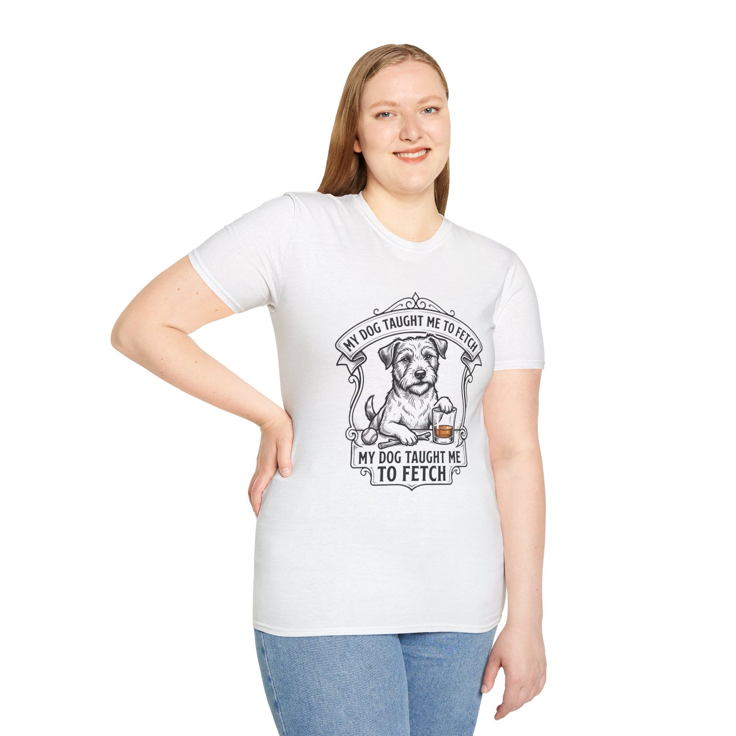 "My Dog Taught Me to Fetch" Vintage Pup Graphic Tee-Dog T-Shirt