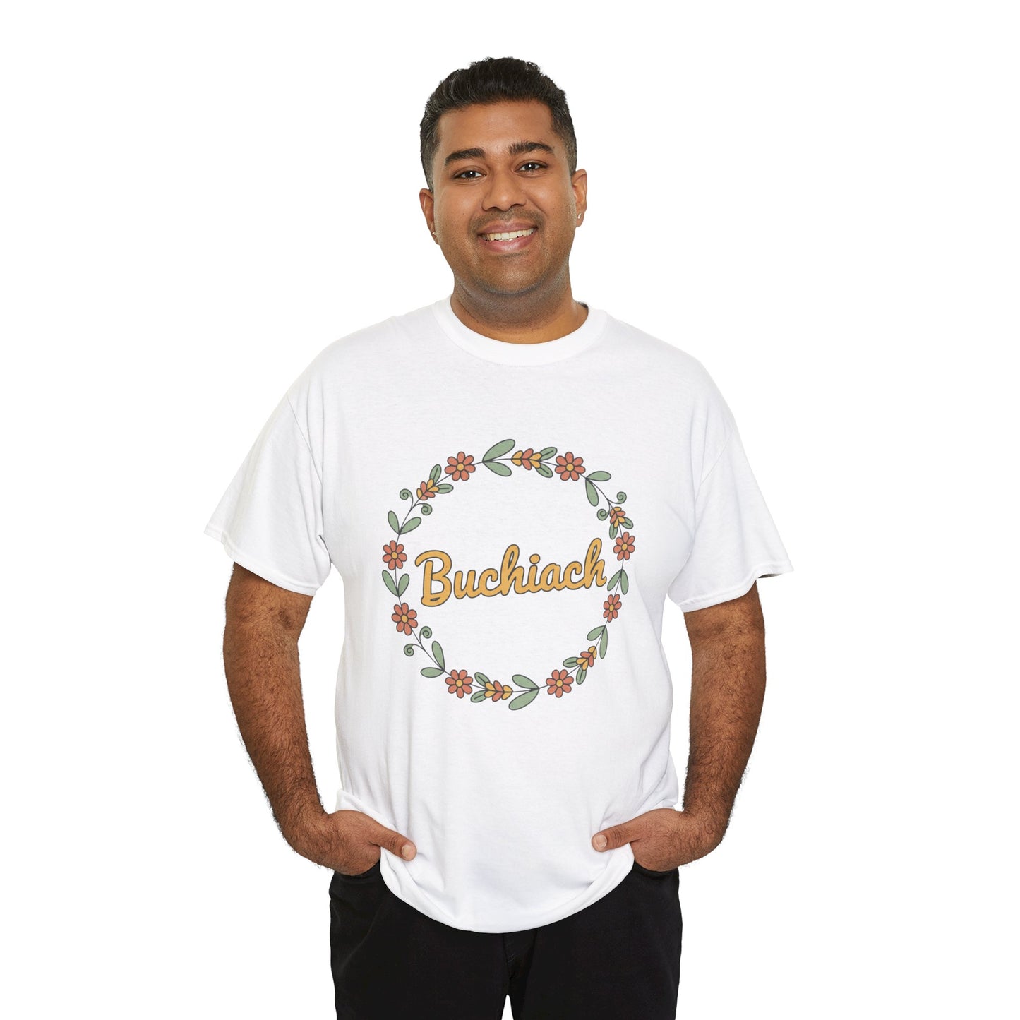 Buchiach Floral Wreath T-Shirt — Retro Script Garden Tee Printify
