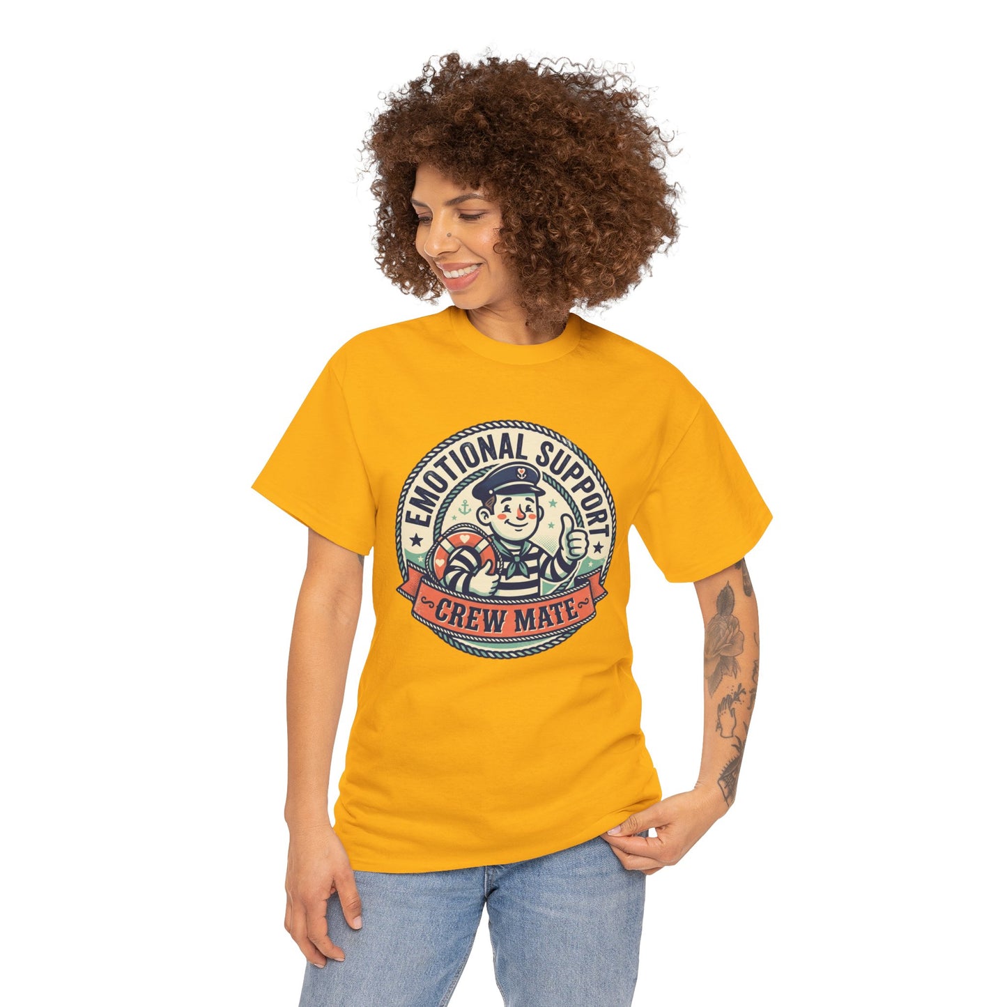 Emotional Support Crew Mate T‑Shirt — Retro Nautical Crewmate Tee Printify
