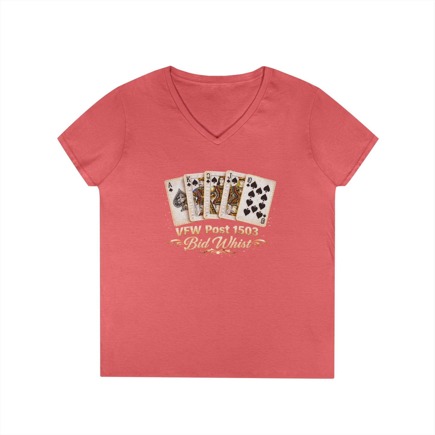 Ladies' V-Neck T-Shirt — Vintage Playing Cards "VFW Post 1503" Graphic Printify