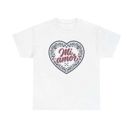 Mi Amor Heart T-Shirt — Romantic Floral Graphic Tee for Valentine’s Day