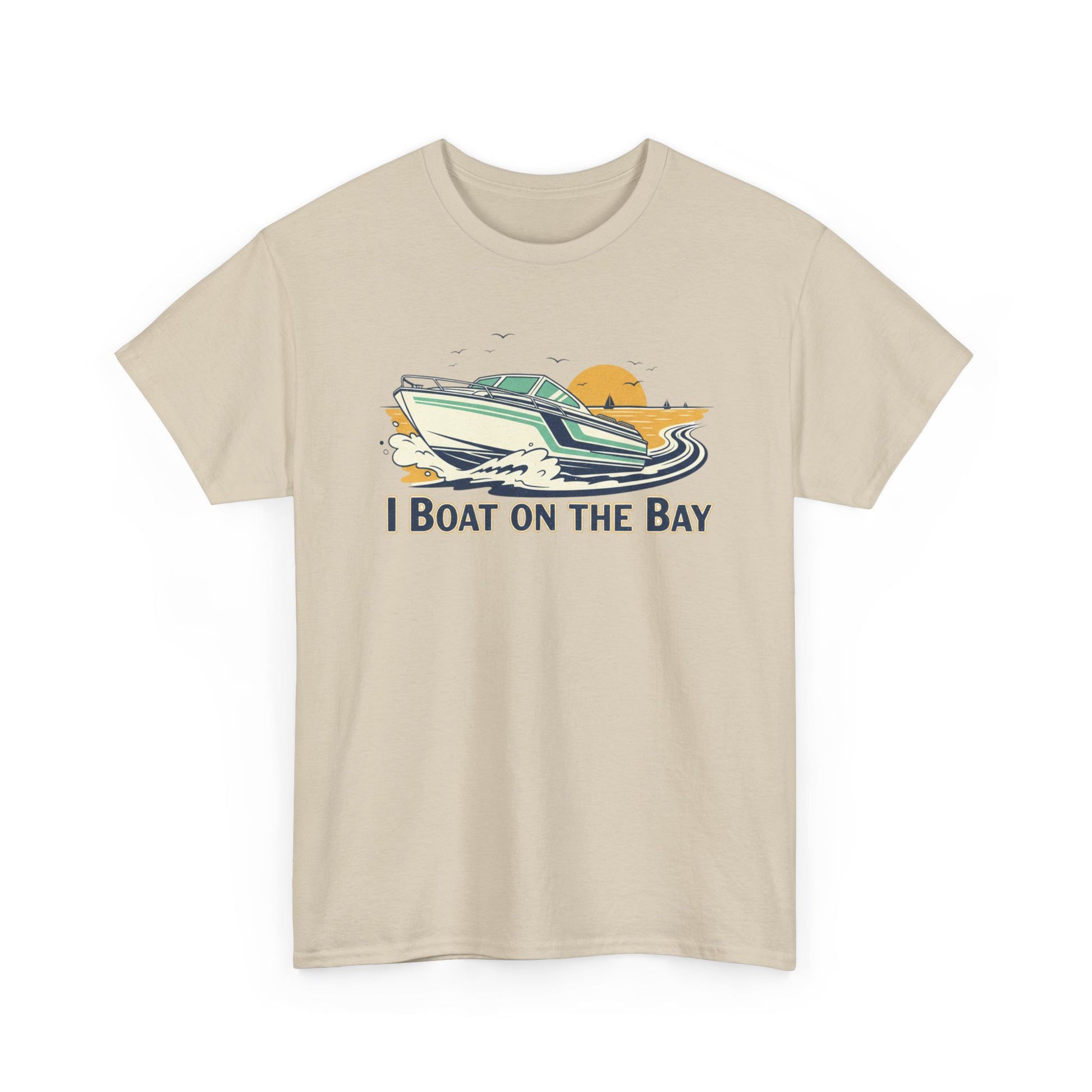 Boat on the Bay T-Shirt — Retro Motorboat Sunset Tee Printify