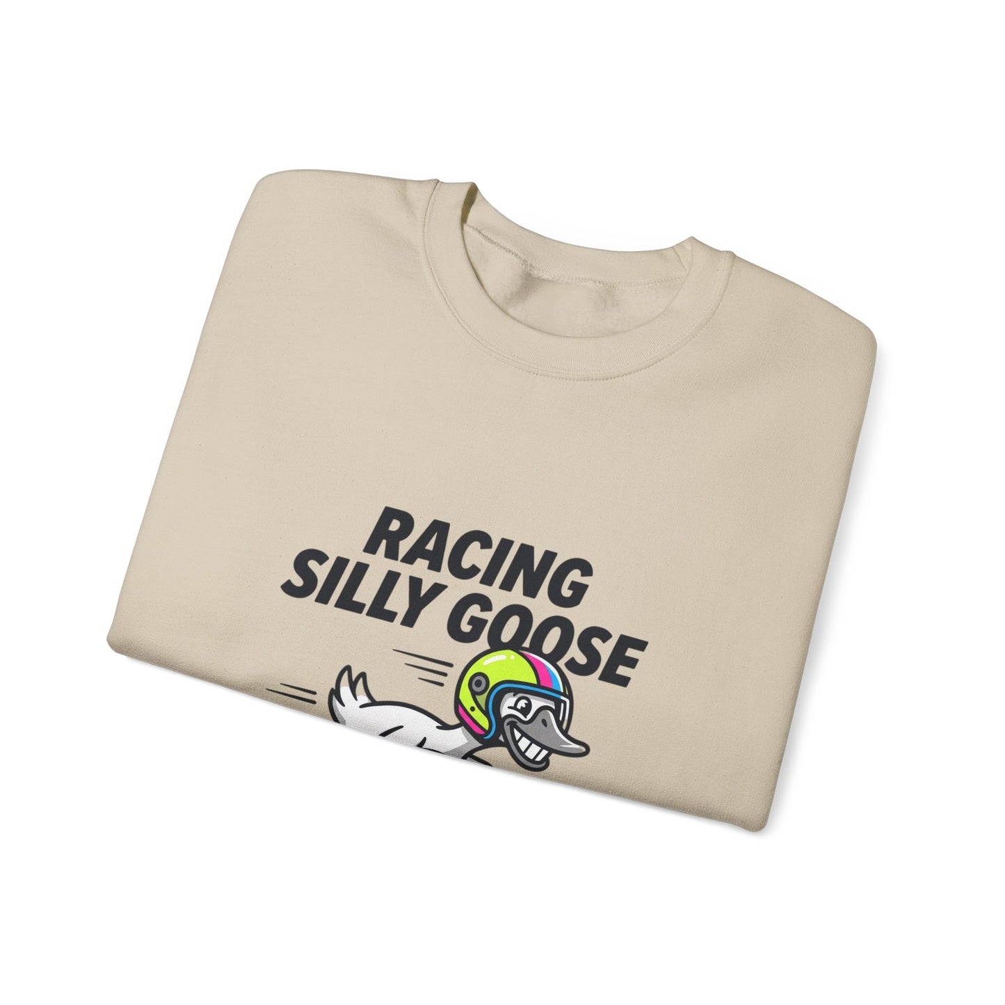 Racing Silly Goose Sweatshirt | motorsport parody, checkered pit crew vibe