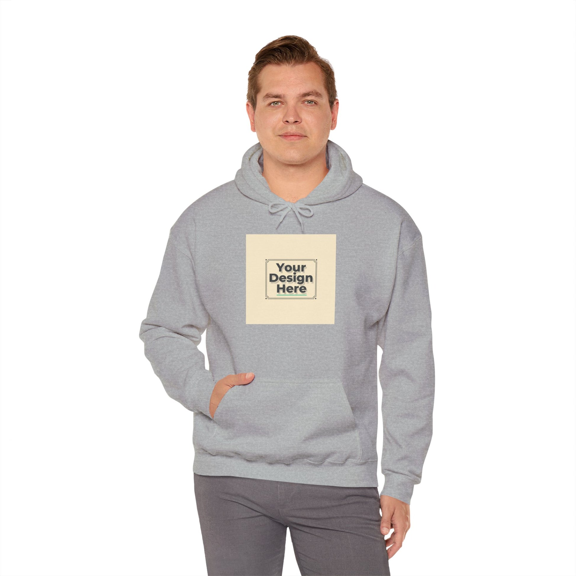 Custom Classic White Hoodie with Centered Square Design Mockup Printify