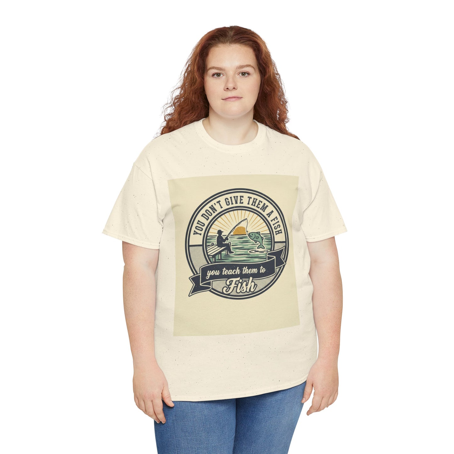 Fishing Vintage Badge T-Shirt — "You Don’t Give Them a Fish, You Teach Them to Fish" Graphic Tee