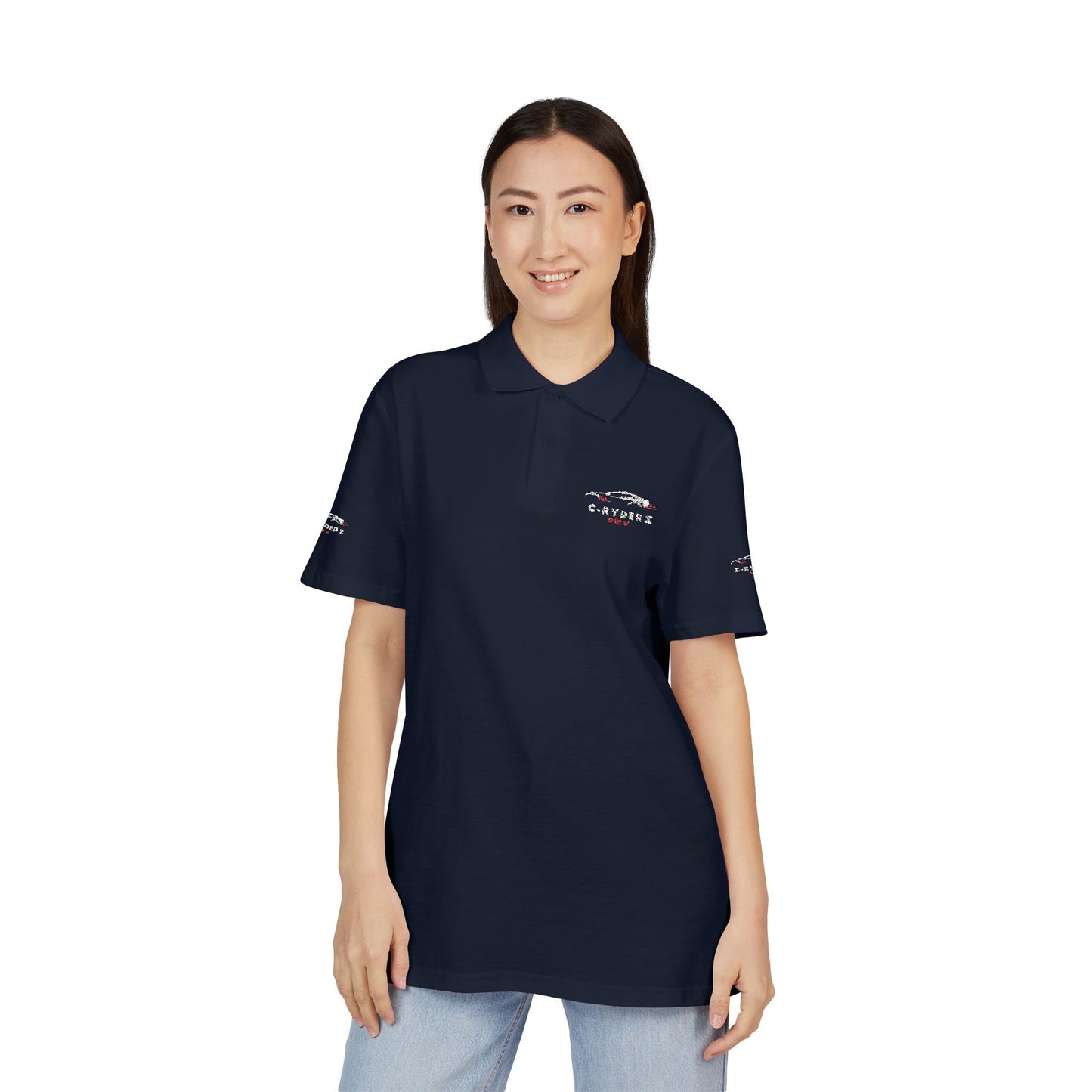 C-RYDERZ Embroidered Black Polo — 'Never Give Up' Heartbeat Logo Printify