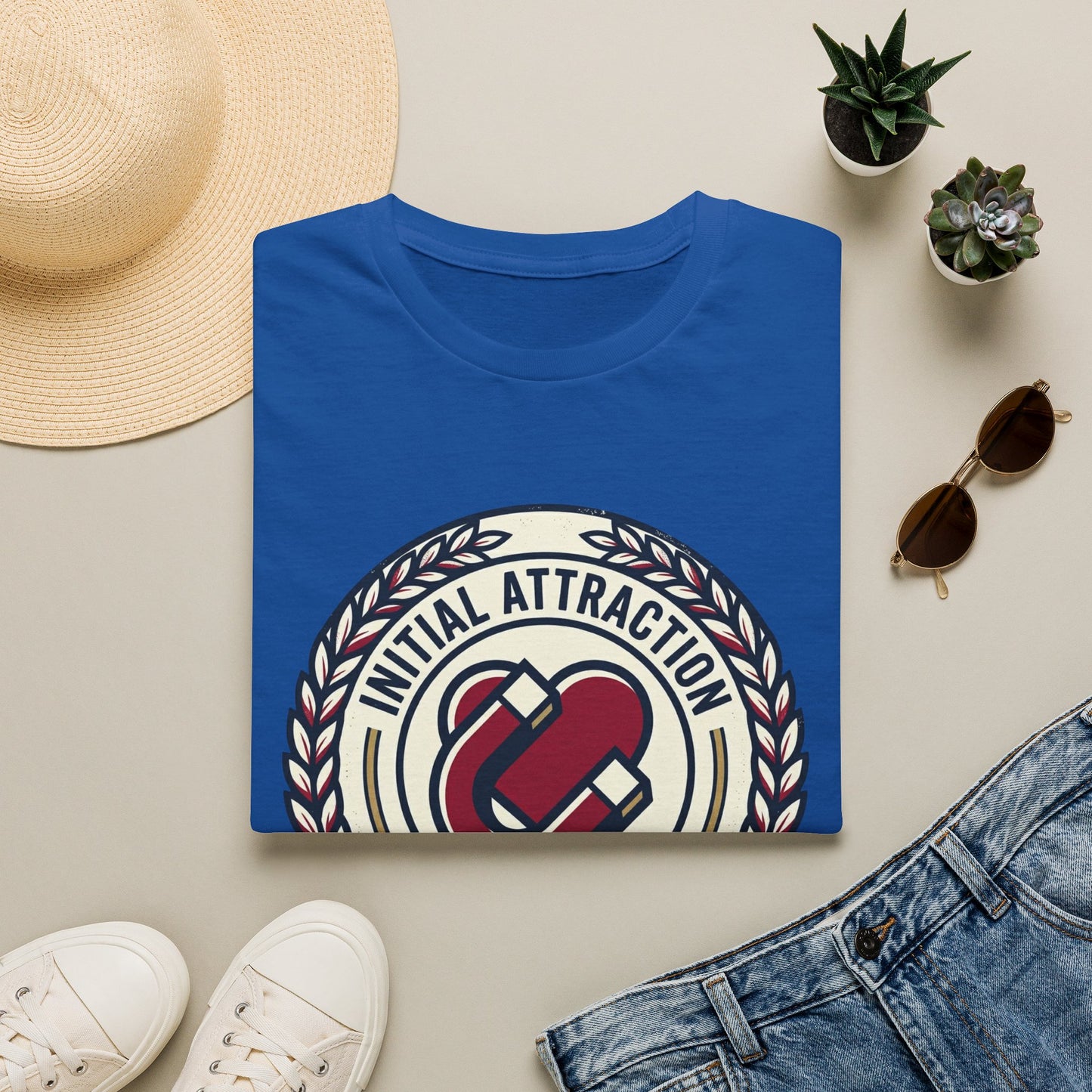 Initial Attraction T-Shirt — Retro Badge Heart Design