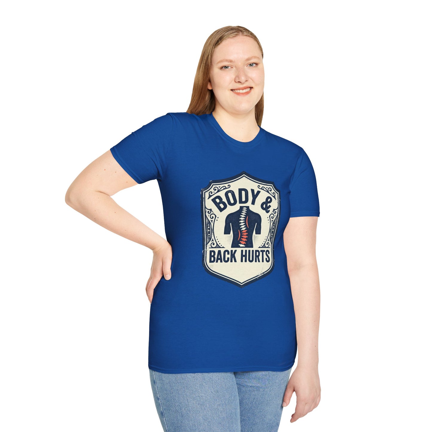 Back Hurts T-Shirt — Body & Back Hurts Graphic Tee for Spine Pain Relief Awareness