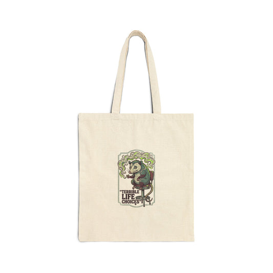 Ironic Smoking Raccoon Tote | absurdist animal, edgy retro counterculture