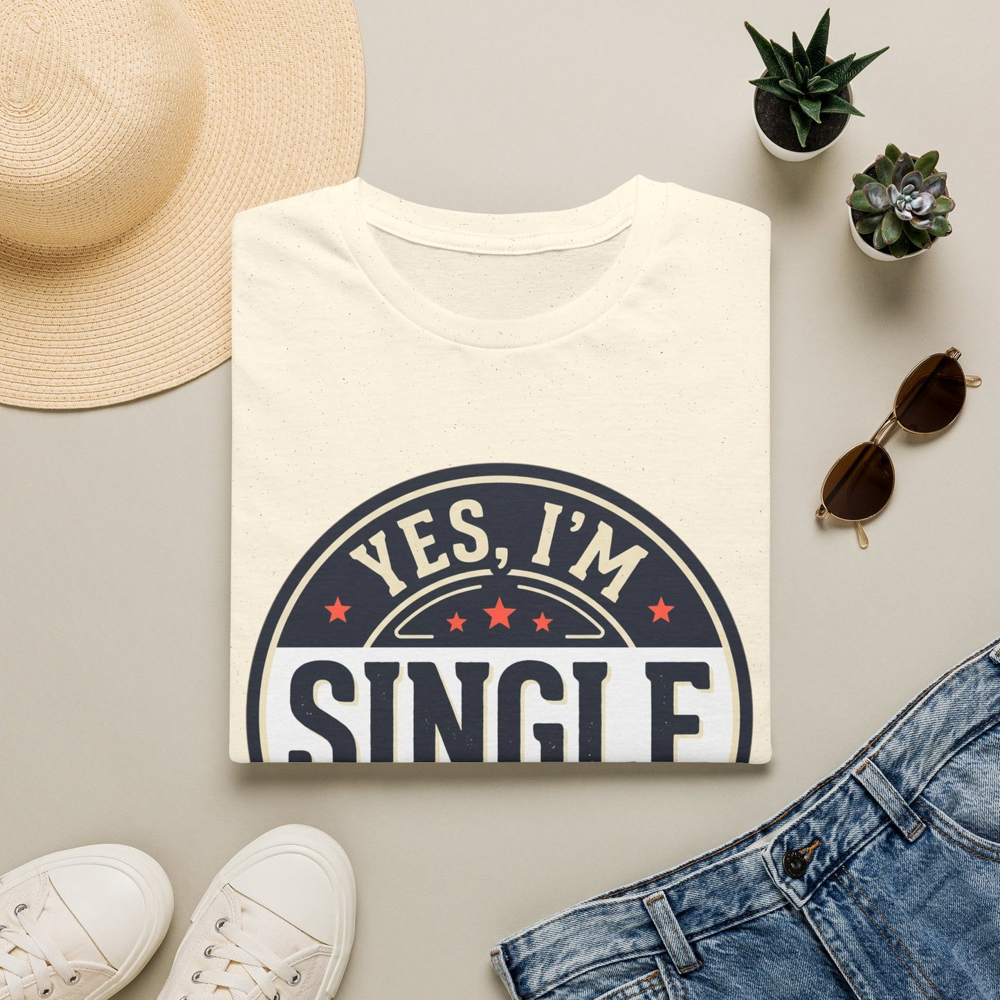 "Yes, I’m Single" Graphic Tee - Single Badge T-Shirt