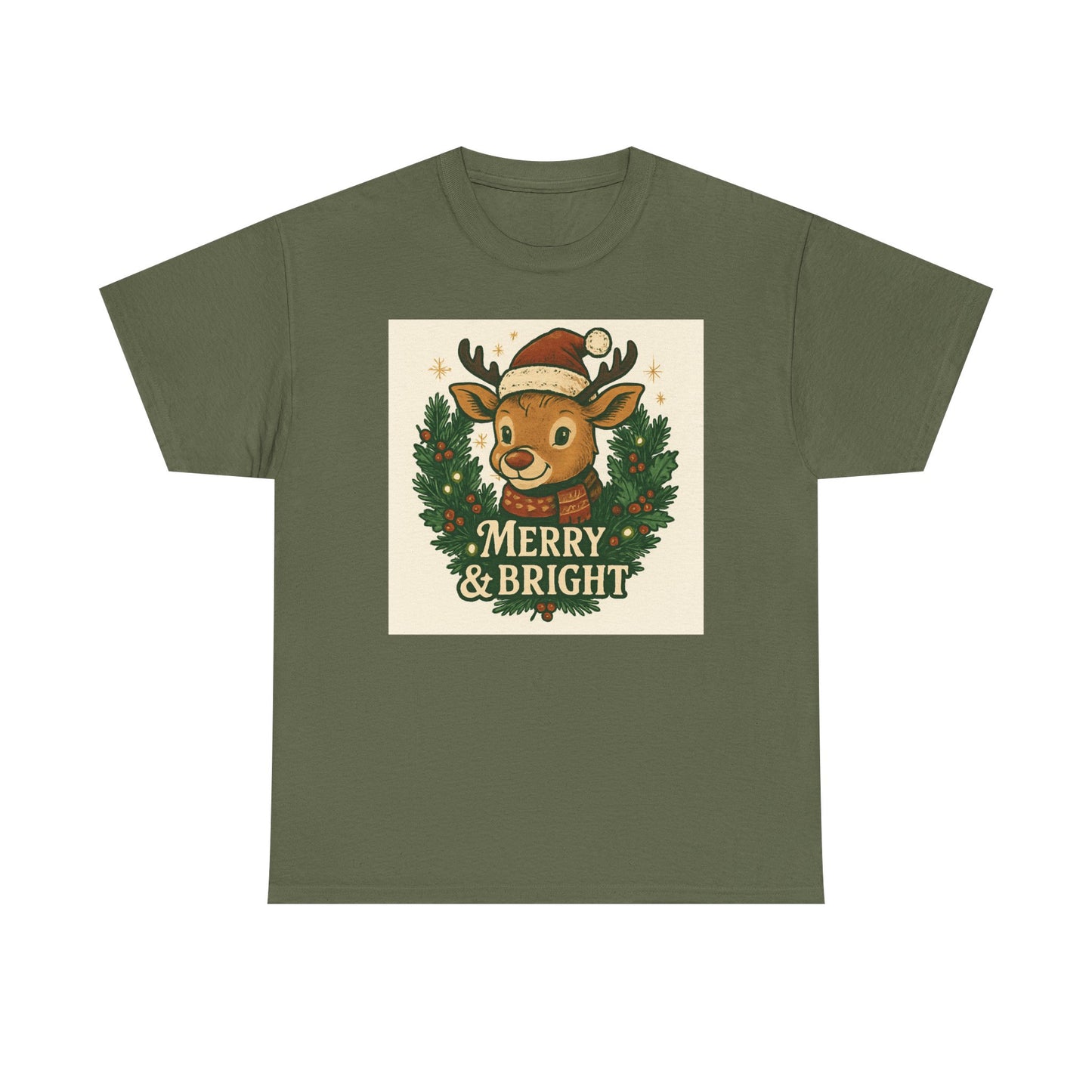 Merry & Bright Reindeer Christmas T-Shirt Printify