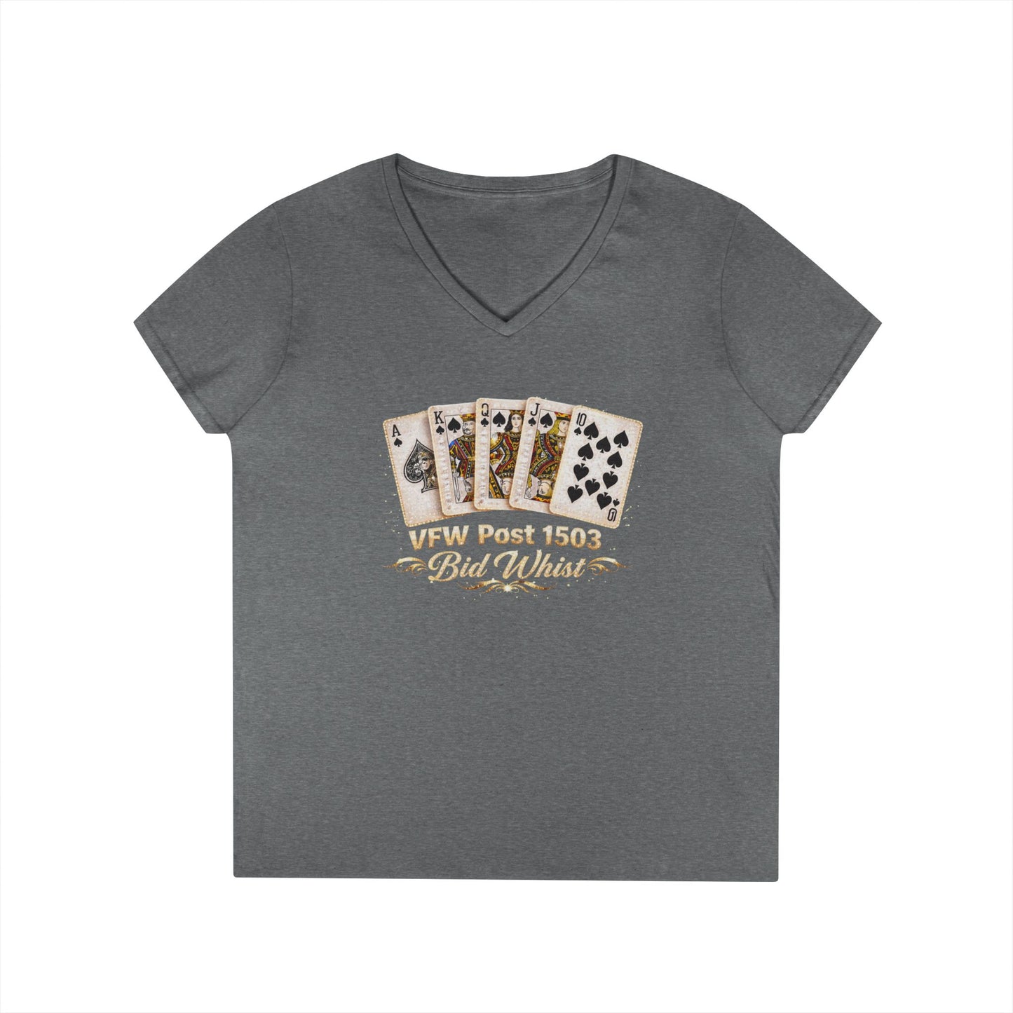 Ladies' V-Neck T-Shirt — Vintage Playing Cards "VFW Post 1503" Graphic Printify