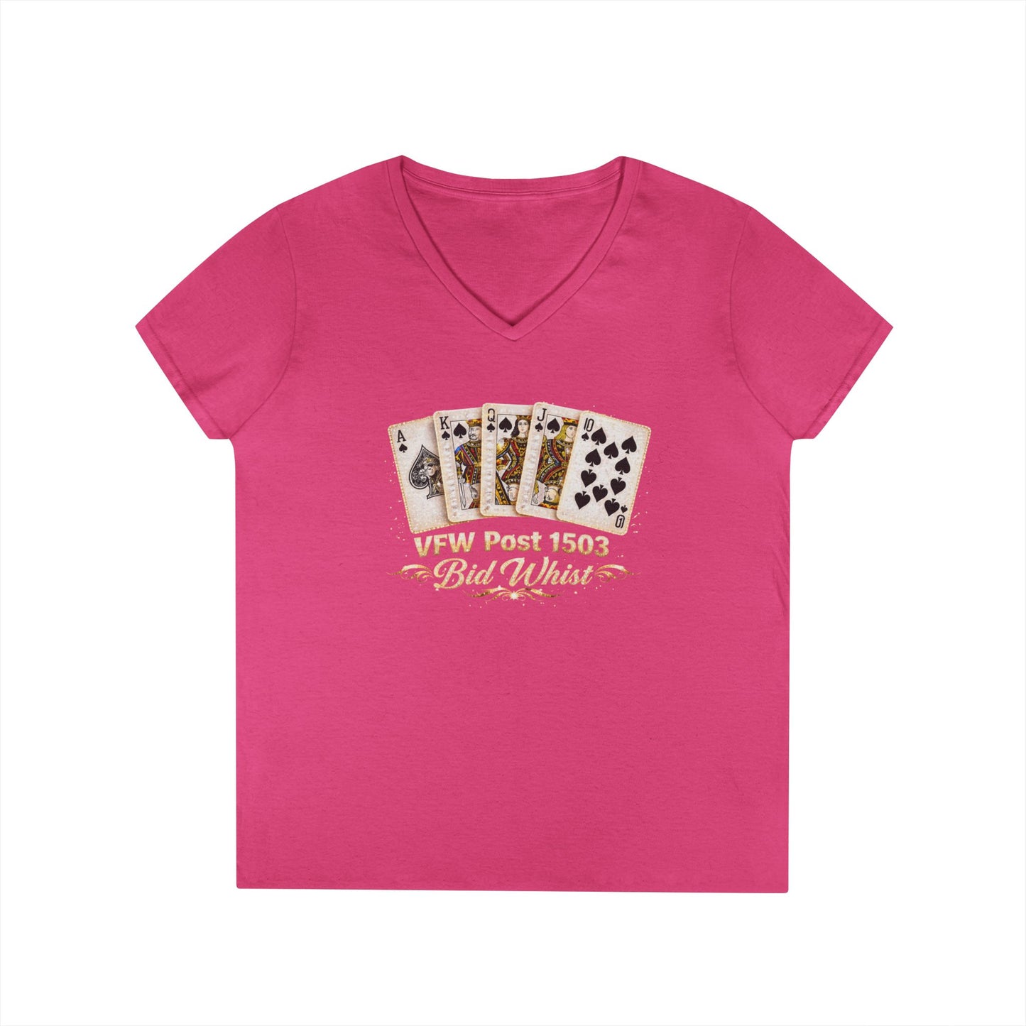 Ladies' V-Neck T-Shirt — Vintage Playing Cards "VFW Post 1503" Graphic Printify