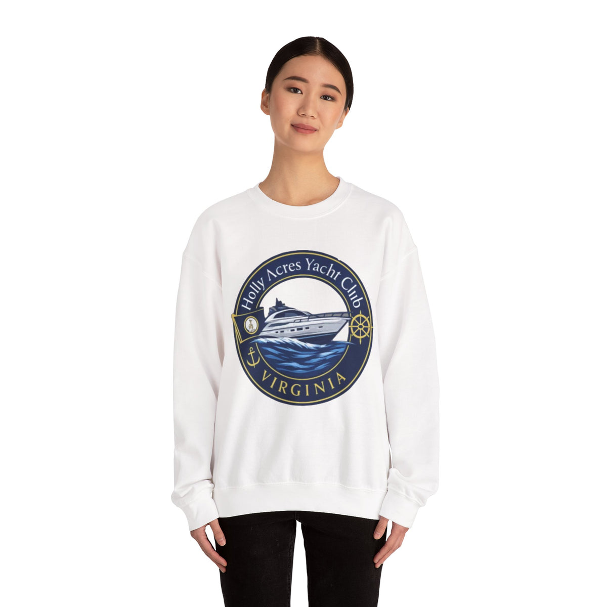 Virginia Yacht Club Crewneck Sweatshirt — "Holly Acres Yacht Club" Nautical Logo