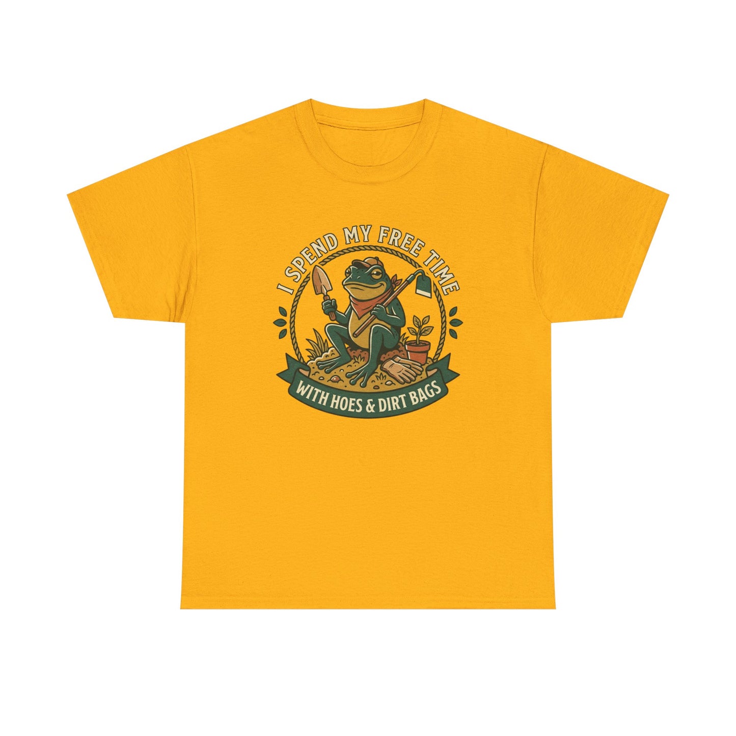 Gardening Frog T-Shirt — "I Spend My Free Time With Hoes & Dirt Bags" Funny Garden Tee