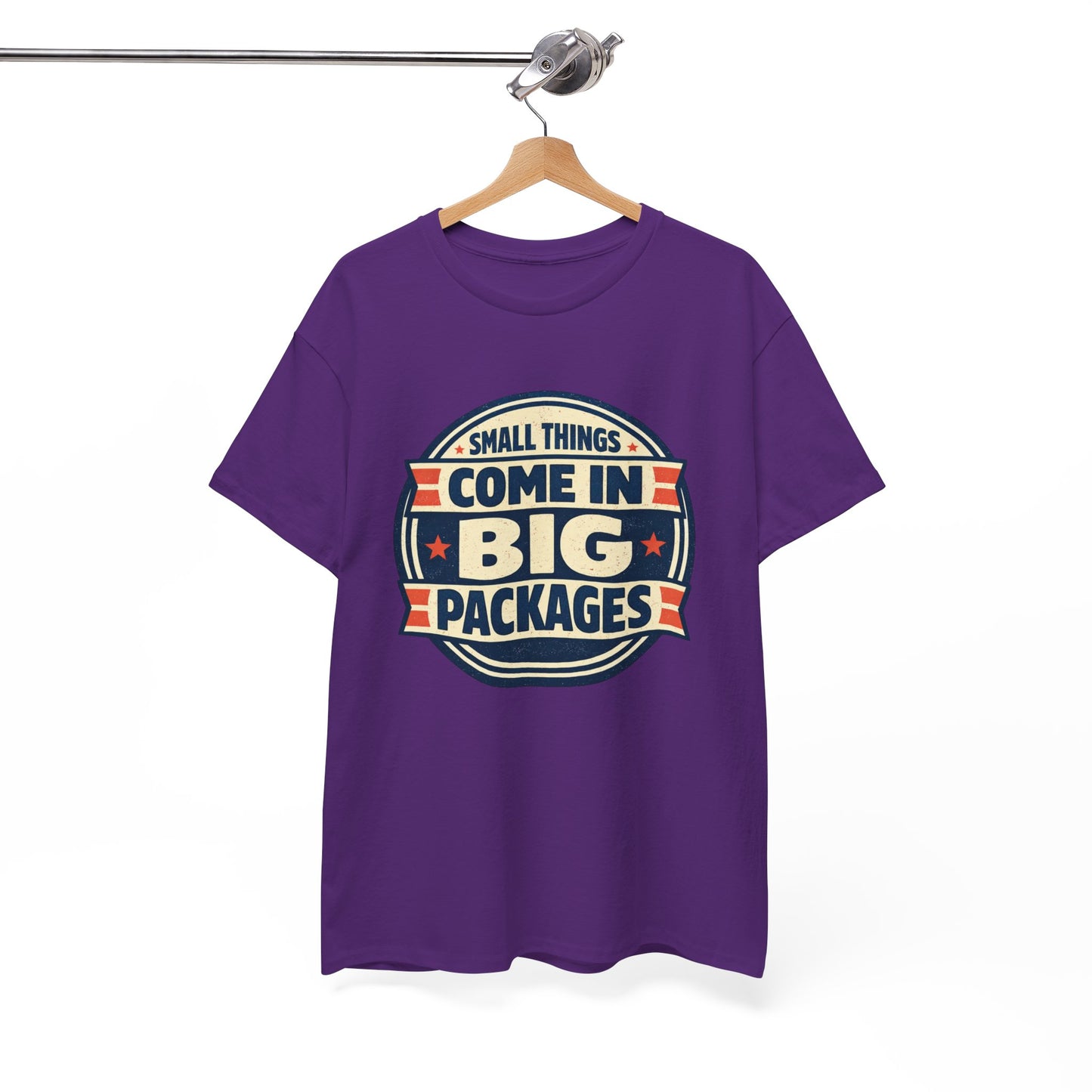 T-Shirt — "Small Things Come in Big Packages" Retro Badge Tee