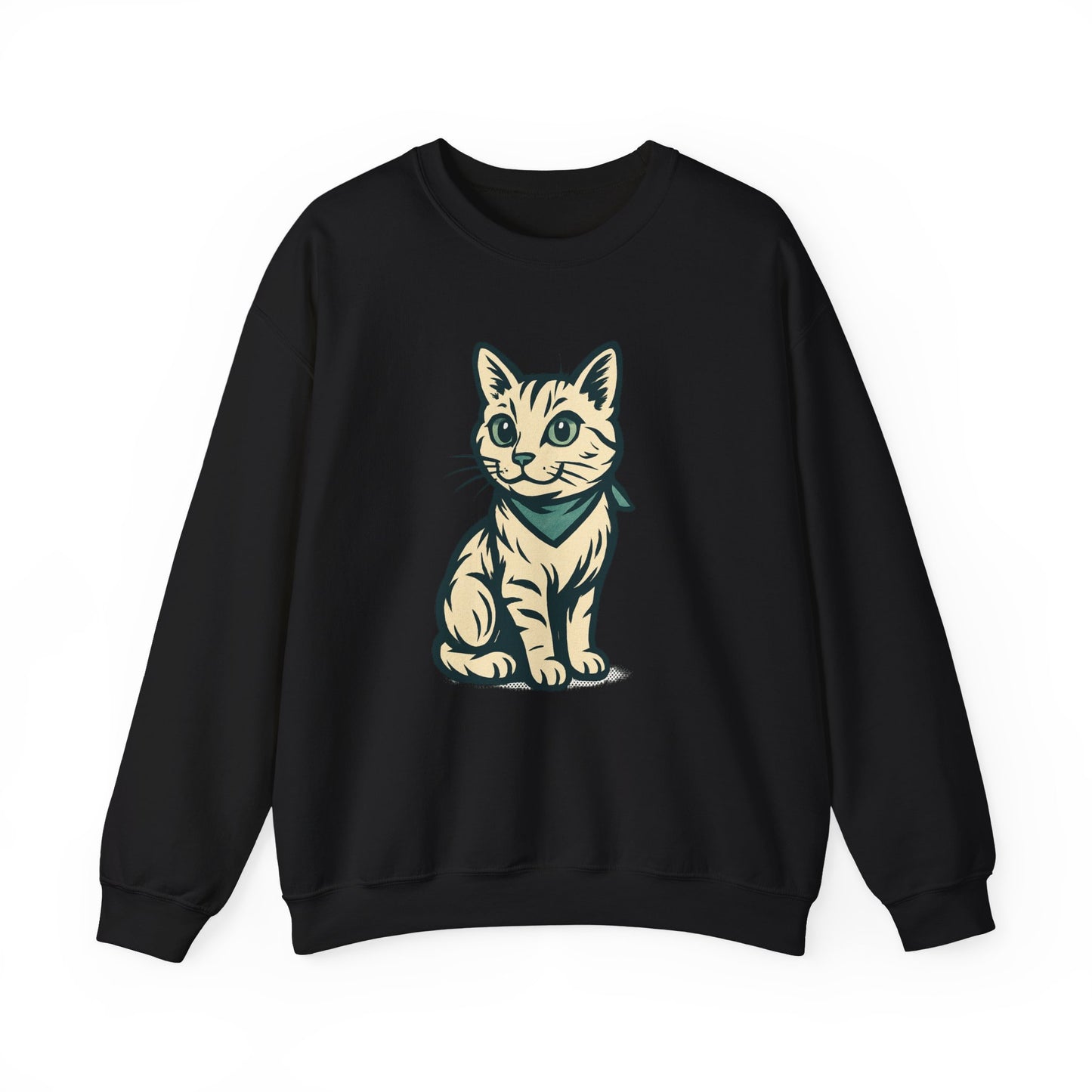 Cute Kitten Pullover Sweatshirt — Vintage Cat Illustration Crewneck