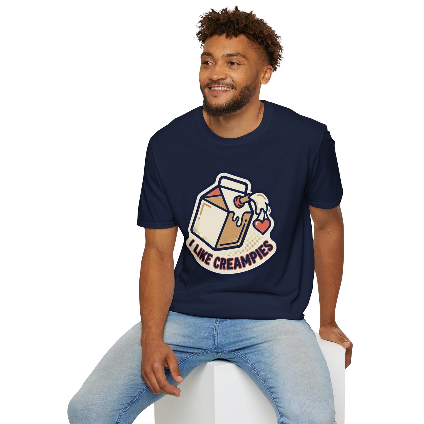 Cream Pie Cartoon T-Shirt — "I Like Creampies" Retro Milk Carton Graphic Tee