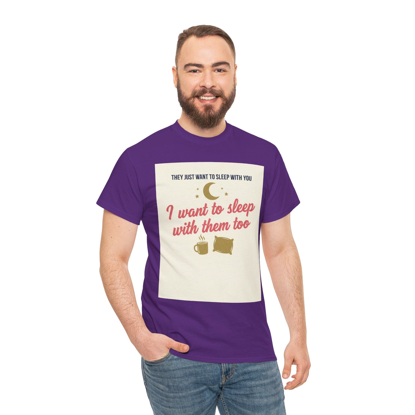 Sleepy Cats T-Shirt — "I Want to Sleep with Them Too" Cute Nighttime Pet Tee
