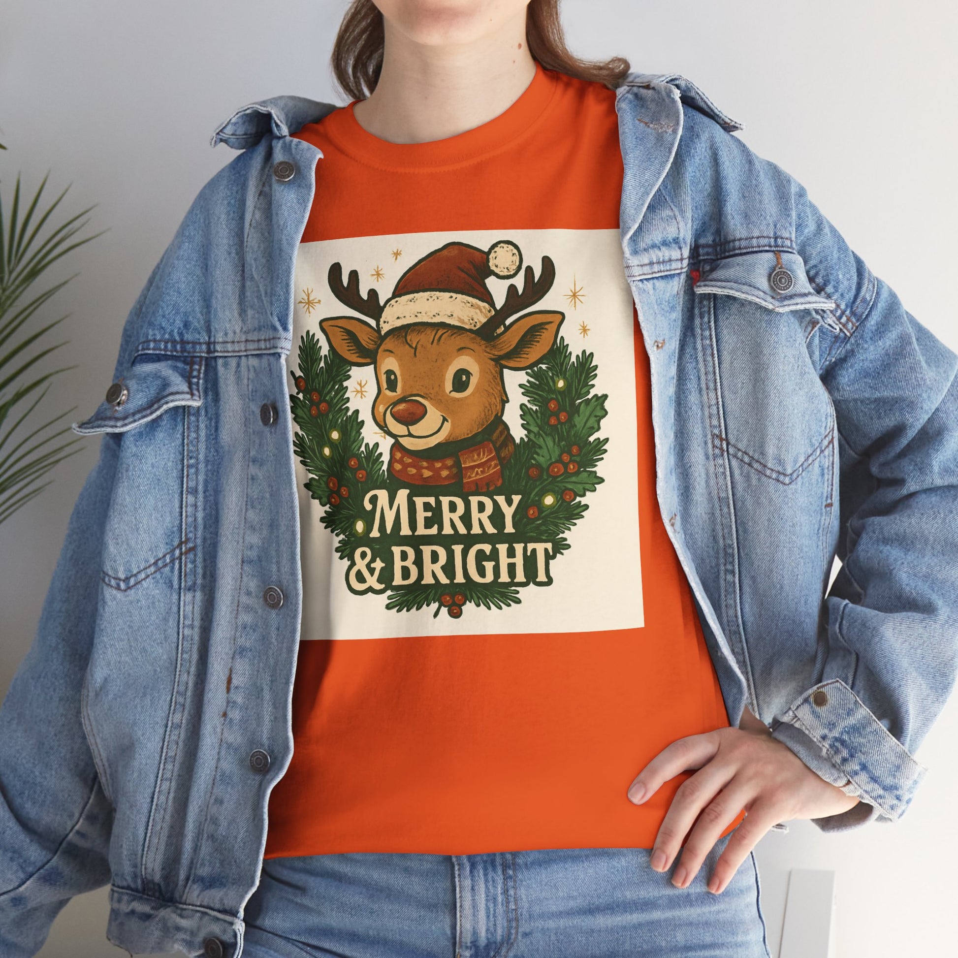 Merry & Bright Reindeer Christmas T-Shirt Printify