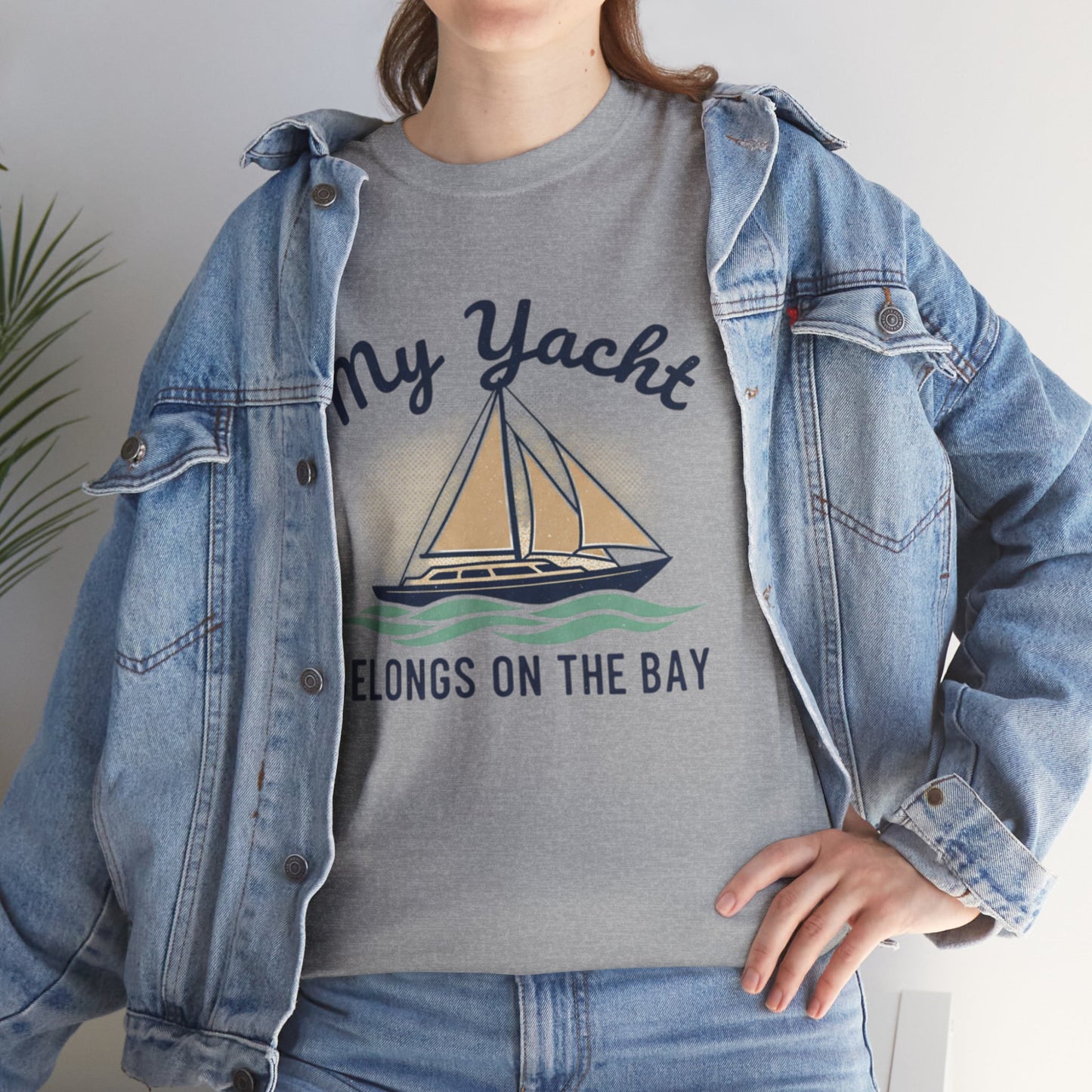 Sailboat Graphic Tee - "My Yacht Belongs on the Bay" Casual Nautical T-Shirt